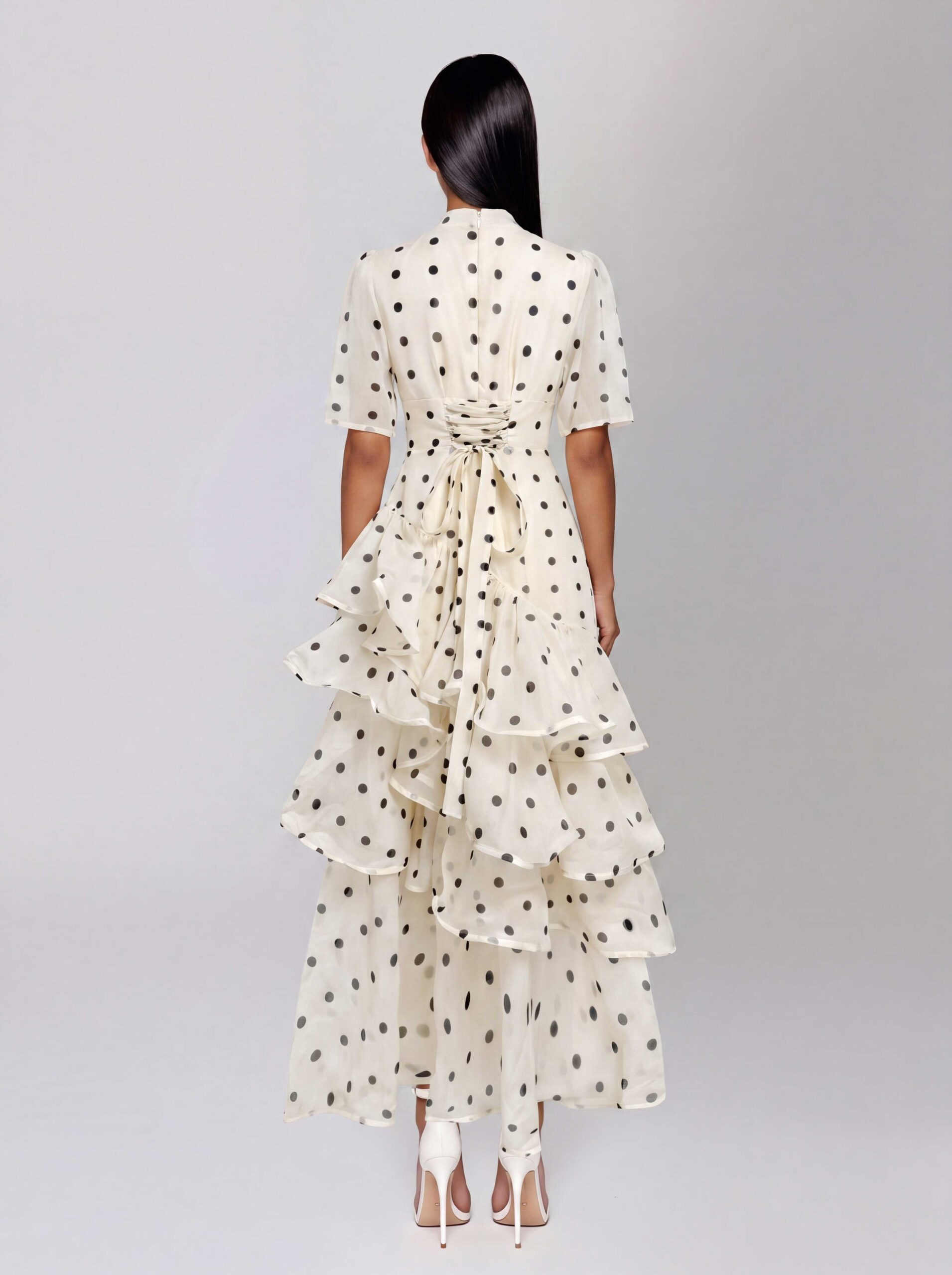 Cynthorix V Neck Dot Ruffle Maxi Dress - Image 3