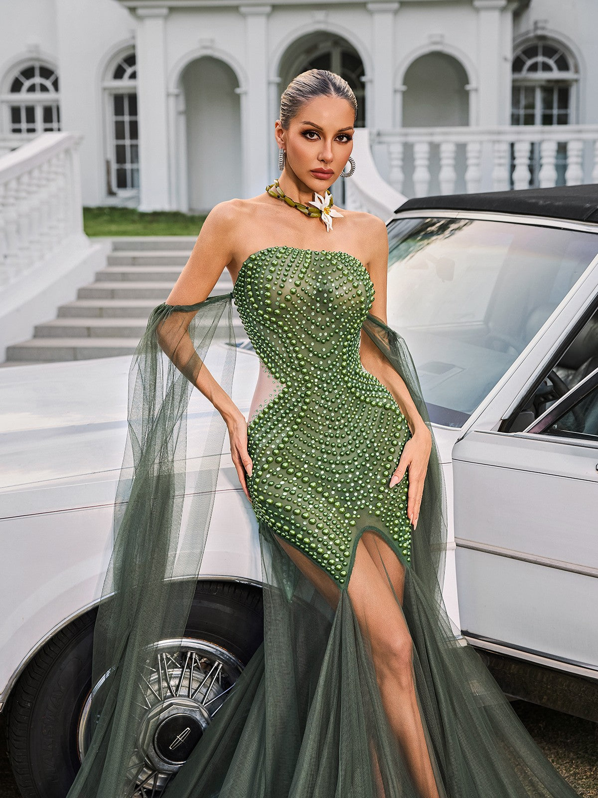 Daelis Off Shoulder Rhinestone Mesh Maxi Dress - Image 5