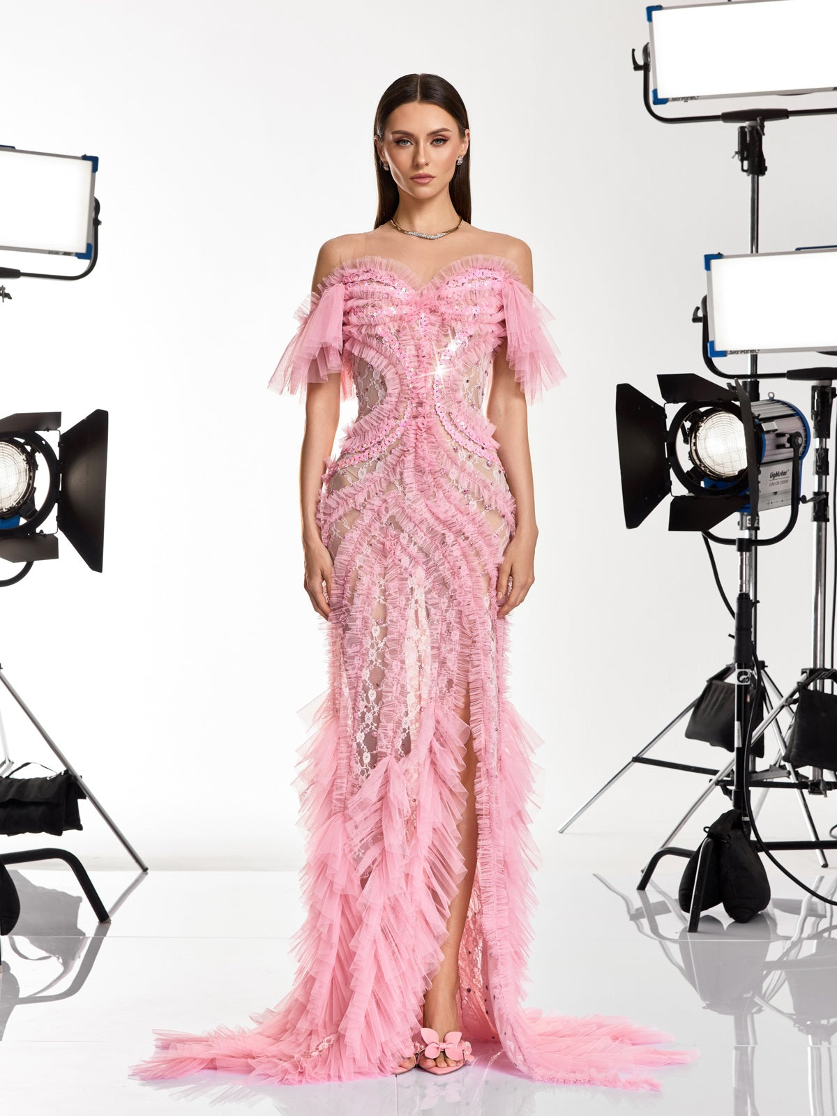 Daenerys Tulle Trimmed Crystal Maxi Dress