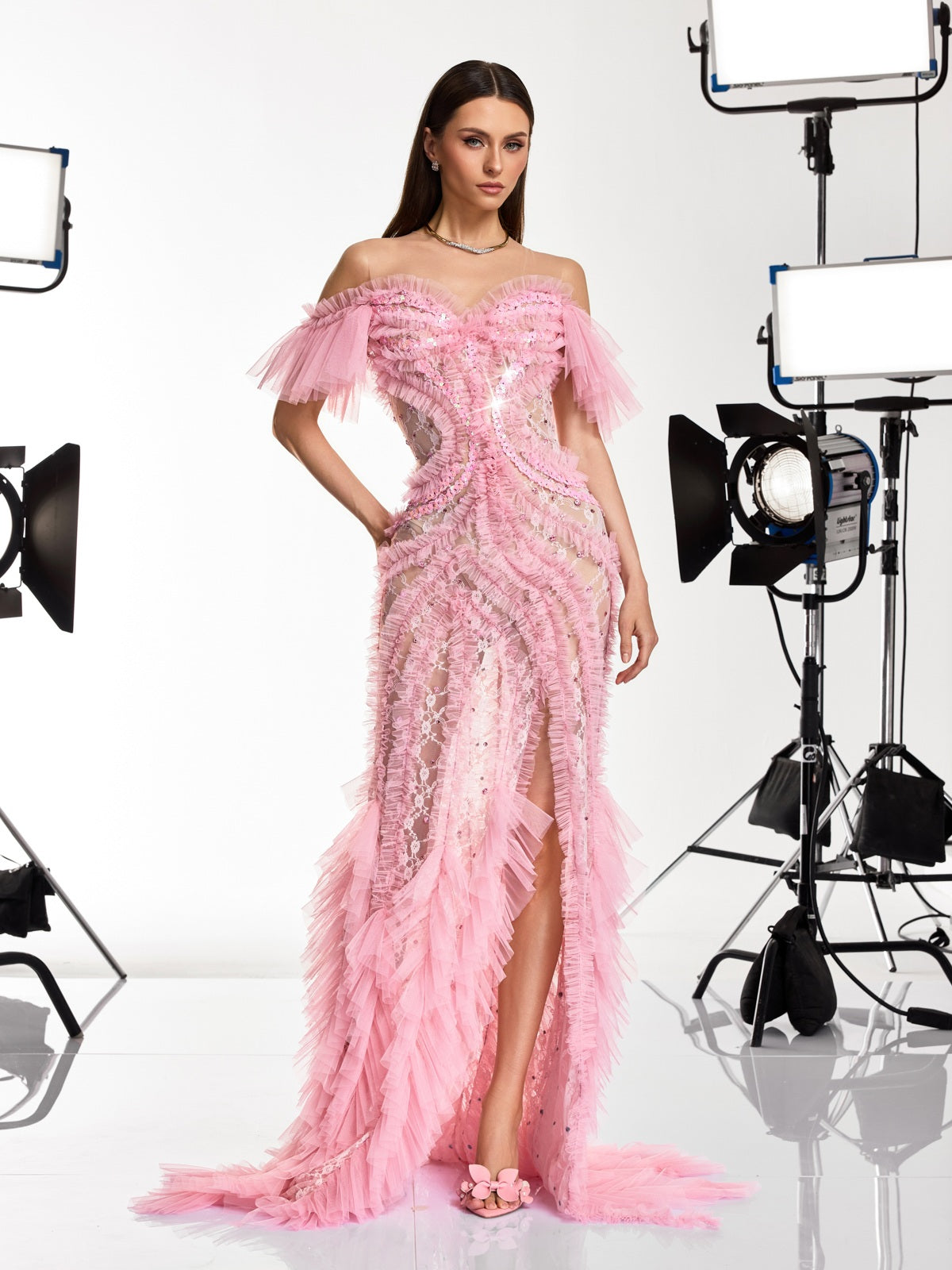 Daenerys Tulle Trimmed Crystal Maxi Dress - Image 2