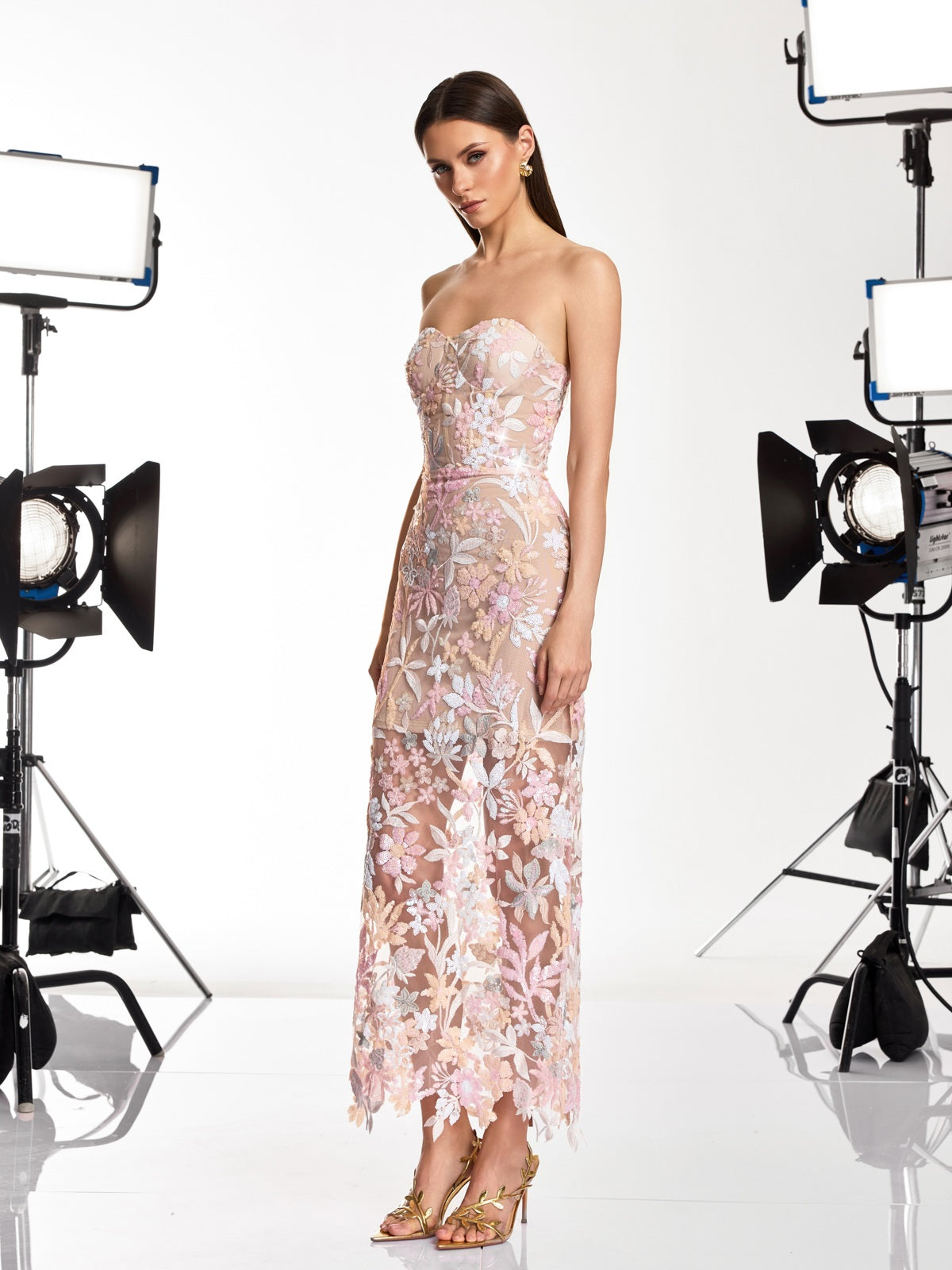 Dalya Strapless Floral Embroidered Sequin Dress - Image 3