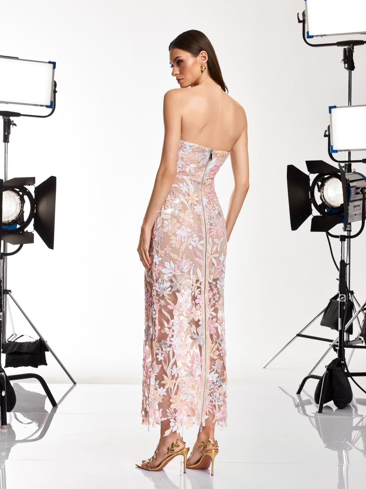 Dalya Strapless Floral Embroidered Sequin Dress - Image 6