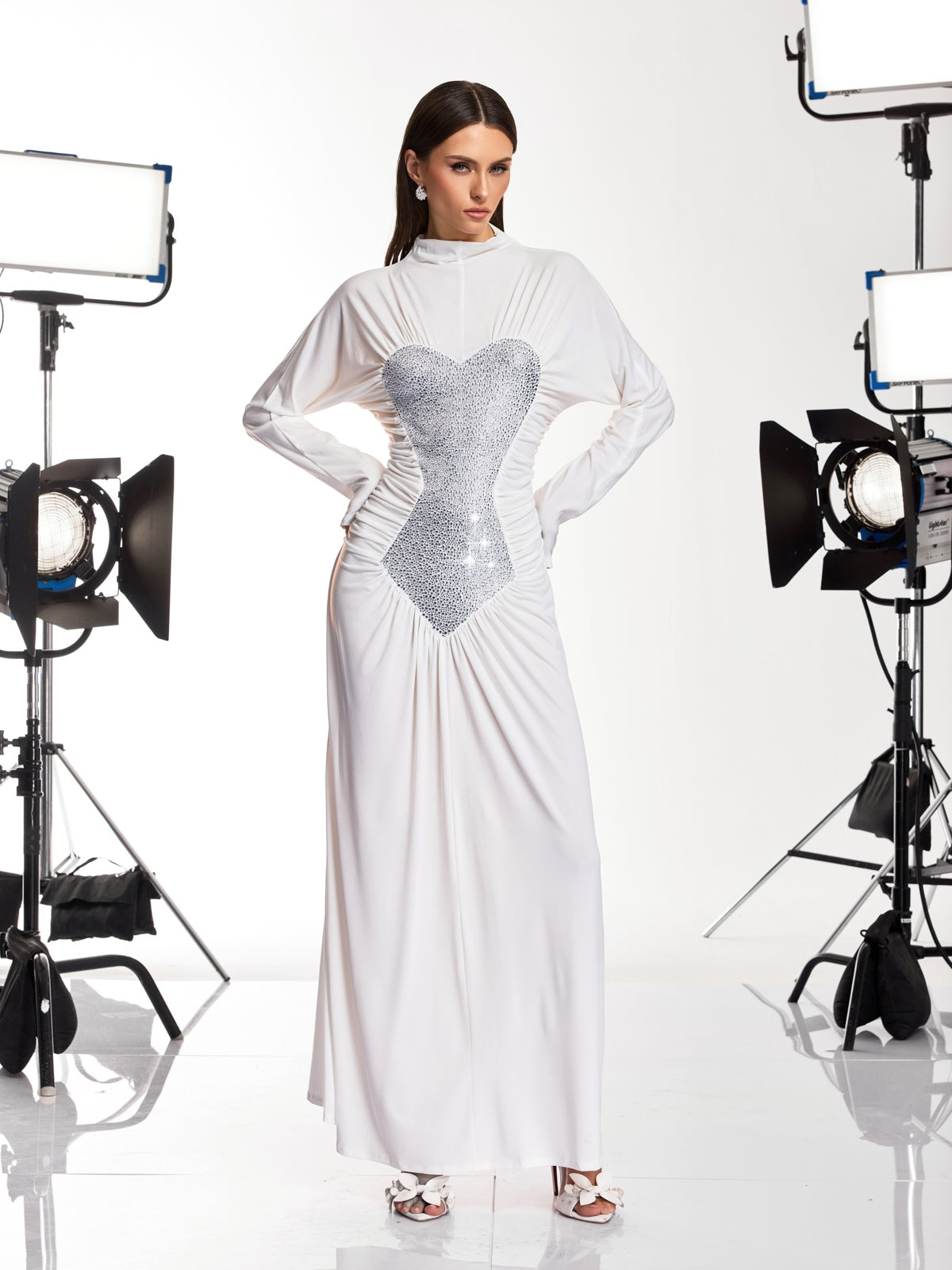 Damali Long Sleeve Heart Rhinestone Maxi Dress - Image 2