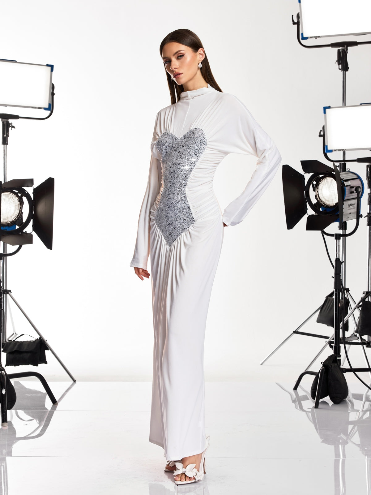 Damali Long Sleeve Heart Rhinestone Maxi Dress - Image 3