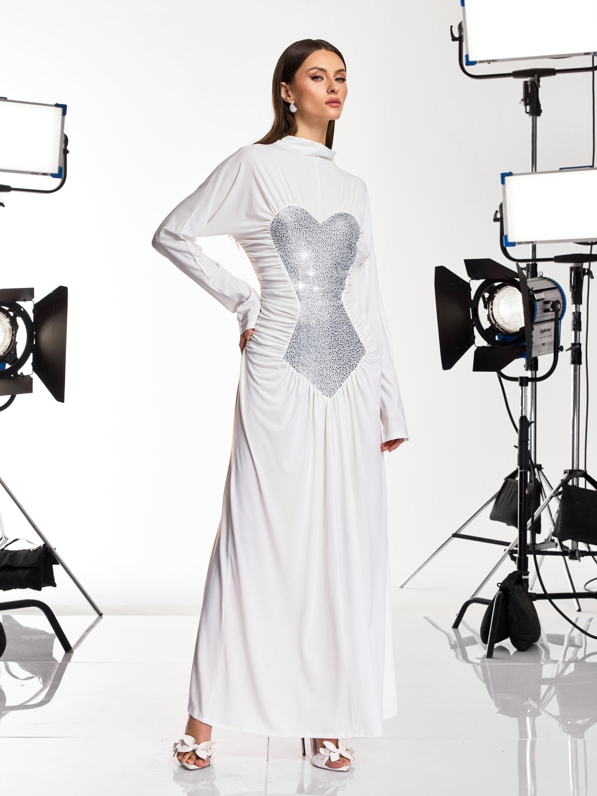 Damali Long Sleeve Heart Rhinestone Maxi Dress - Image 4