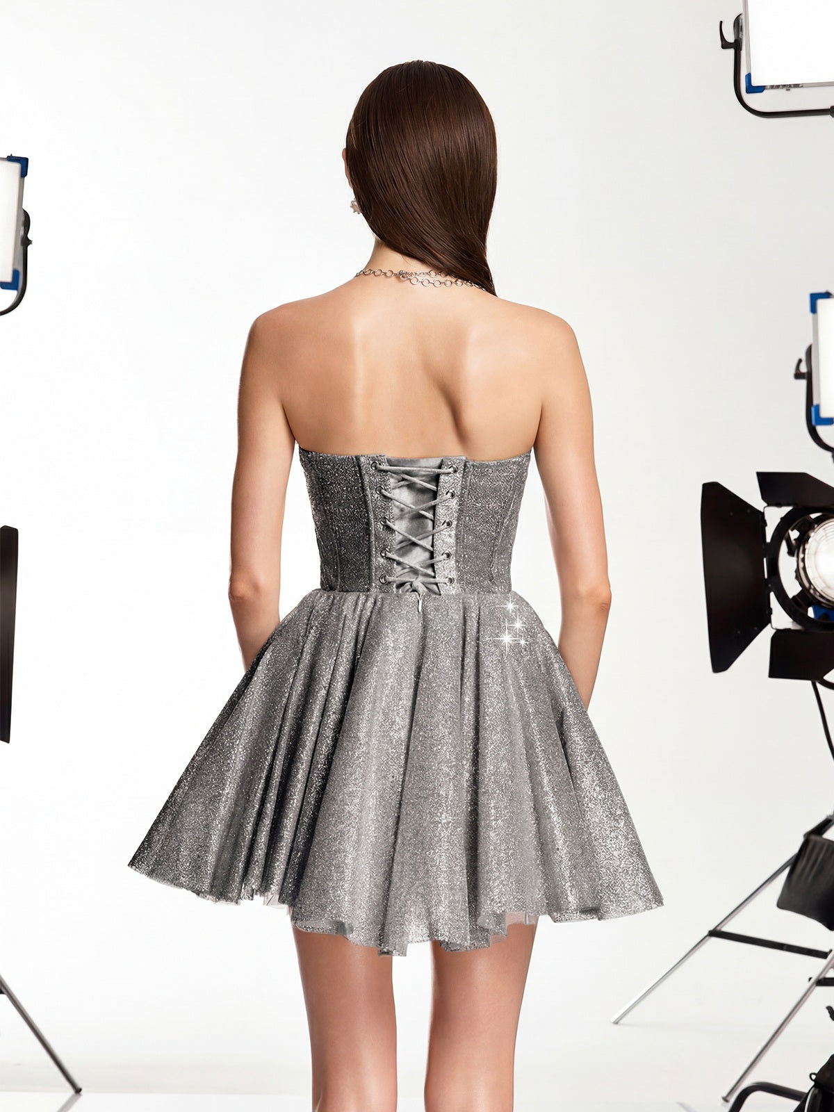 Darda Strapless Glitter Corset Mini Dress In Grey - Image 6