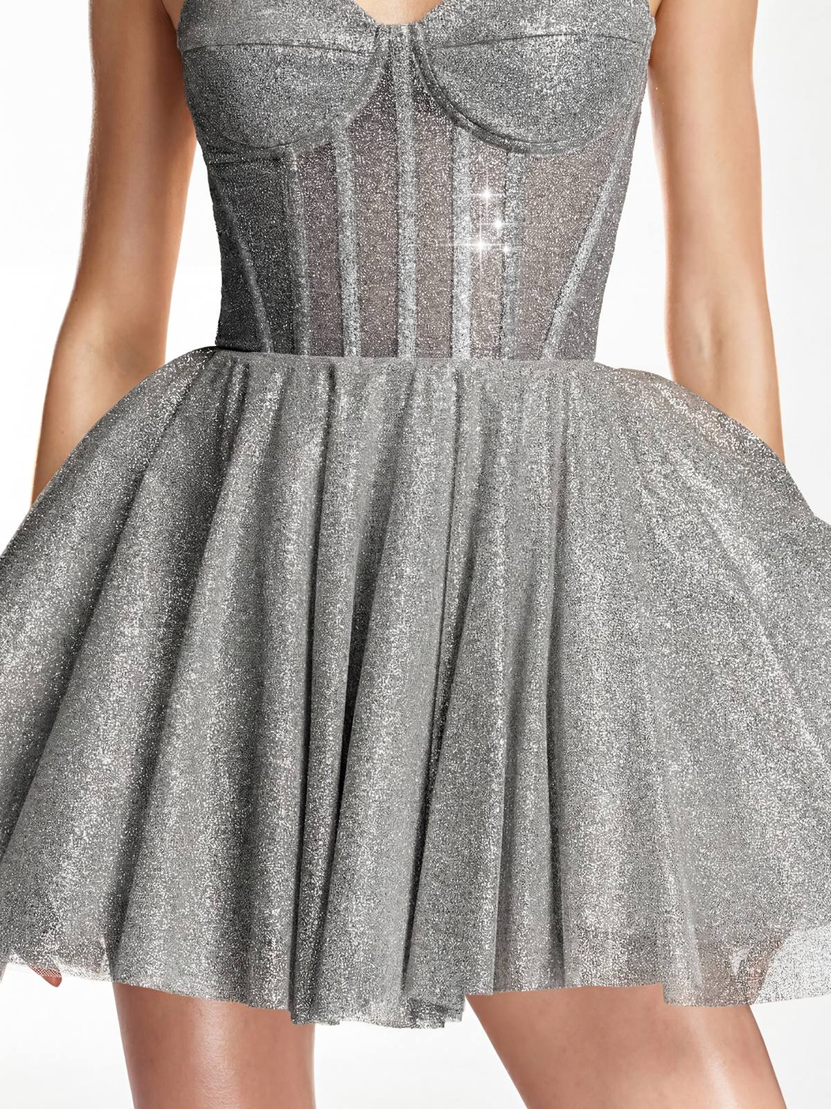 Darda Strapless Glitter Corset Mini Dress In Grey - Image 7