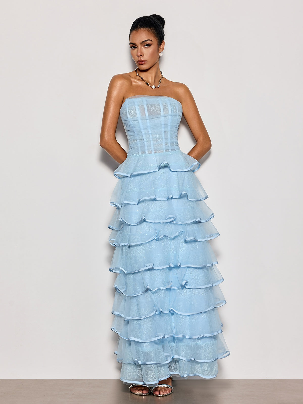 Delicah Strapless Ruffle Tiered Maxi Dress - Image 2