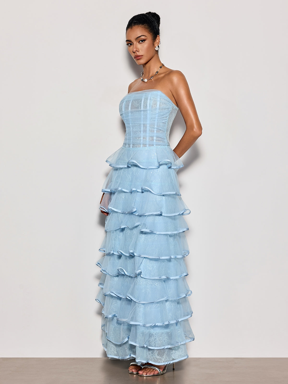 Delicah Strapless Ruffle Tiered Maxi Dress - Image 4
