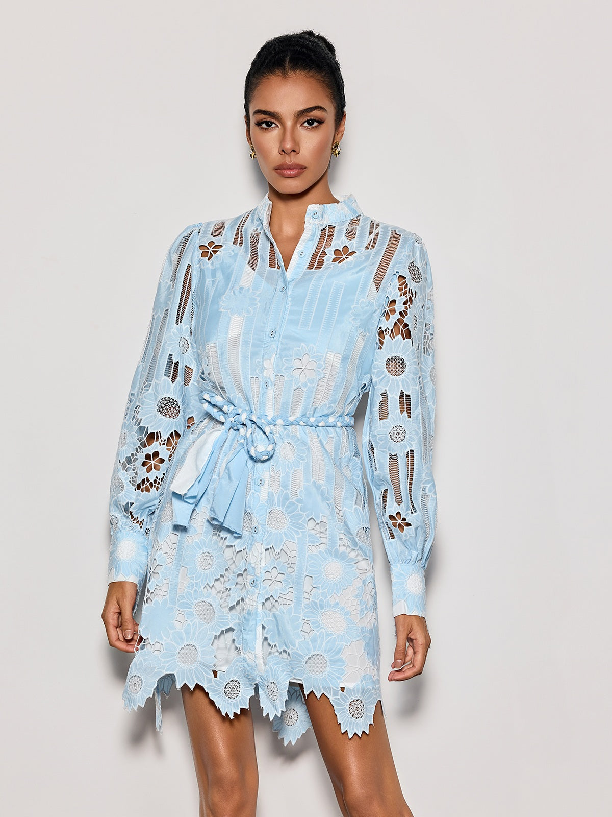 Deliz Long Sleeve Flower Mini Dress