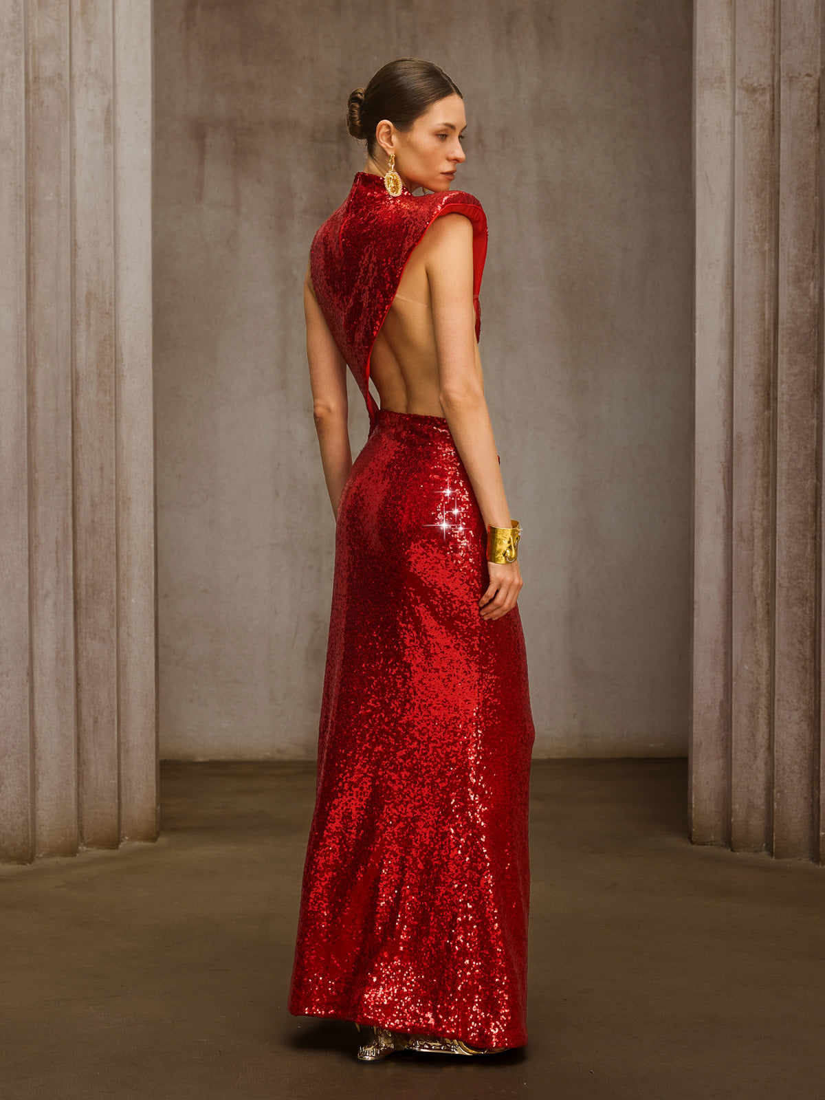 Delyxa Cutout Sequin Split Maxi Dress - Image 7