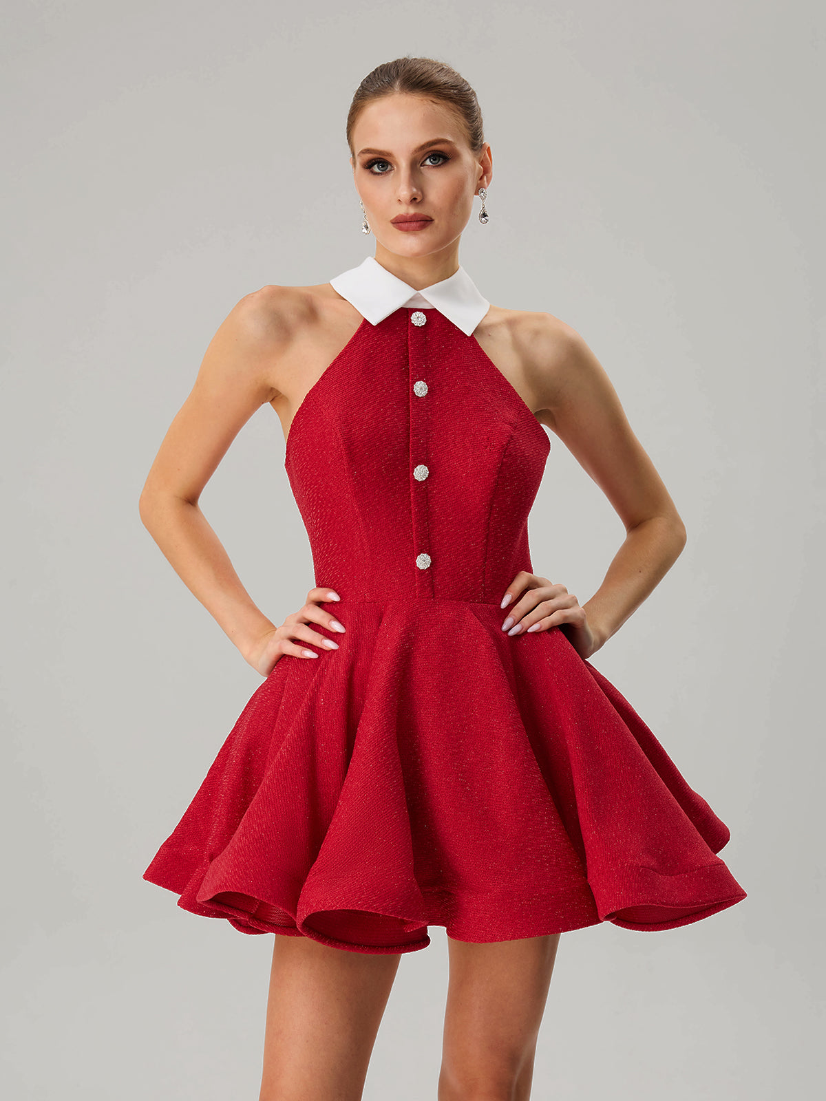 Dewcrest Folded Collar Ruffle Mini Dress