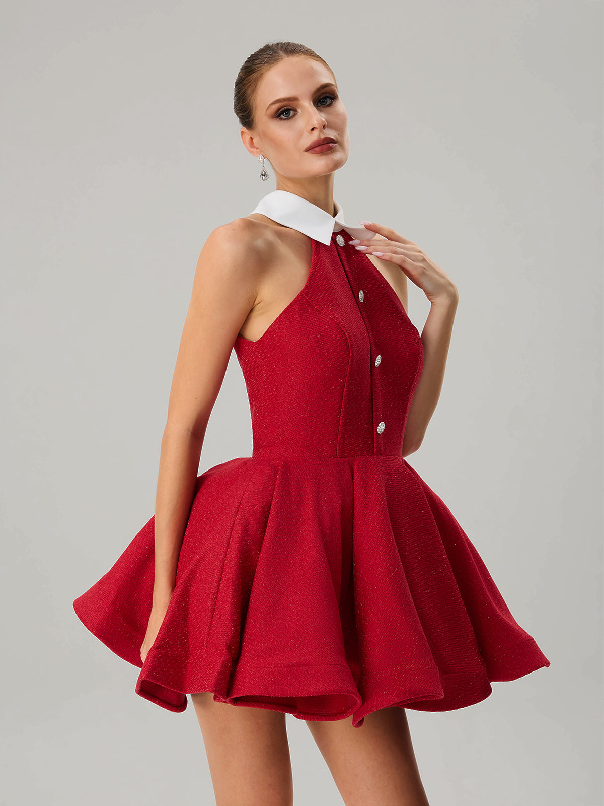Dewcrest Folded Collar Ruffle Mini Dress - Image 3