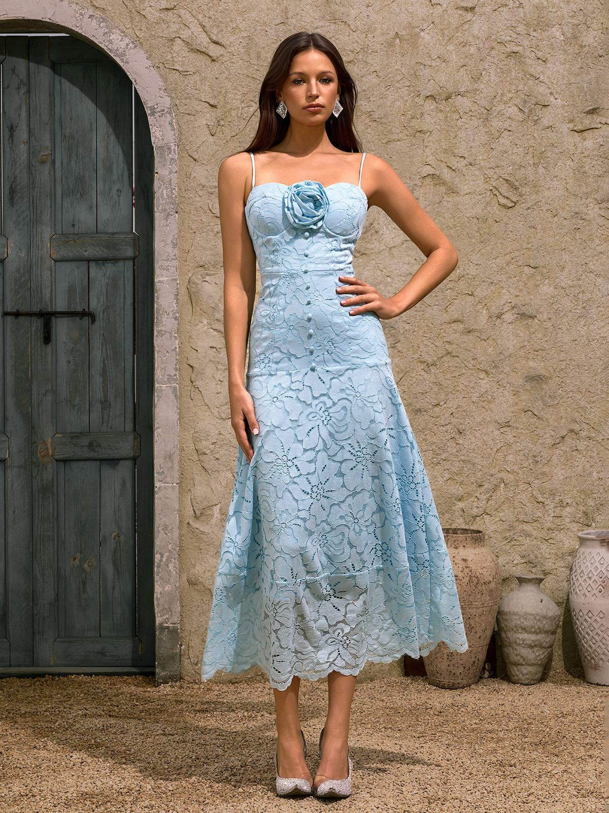 Dhanya Spaghetti Flower Midi Dress