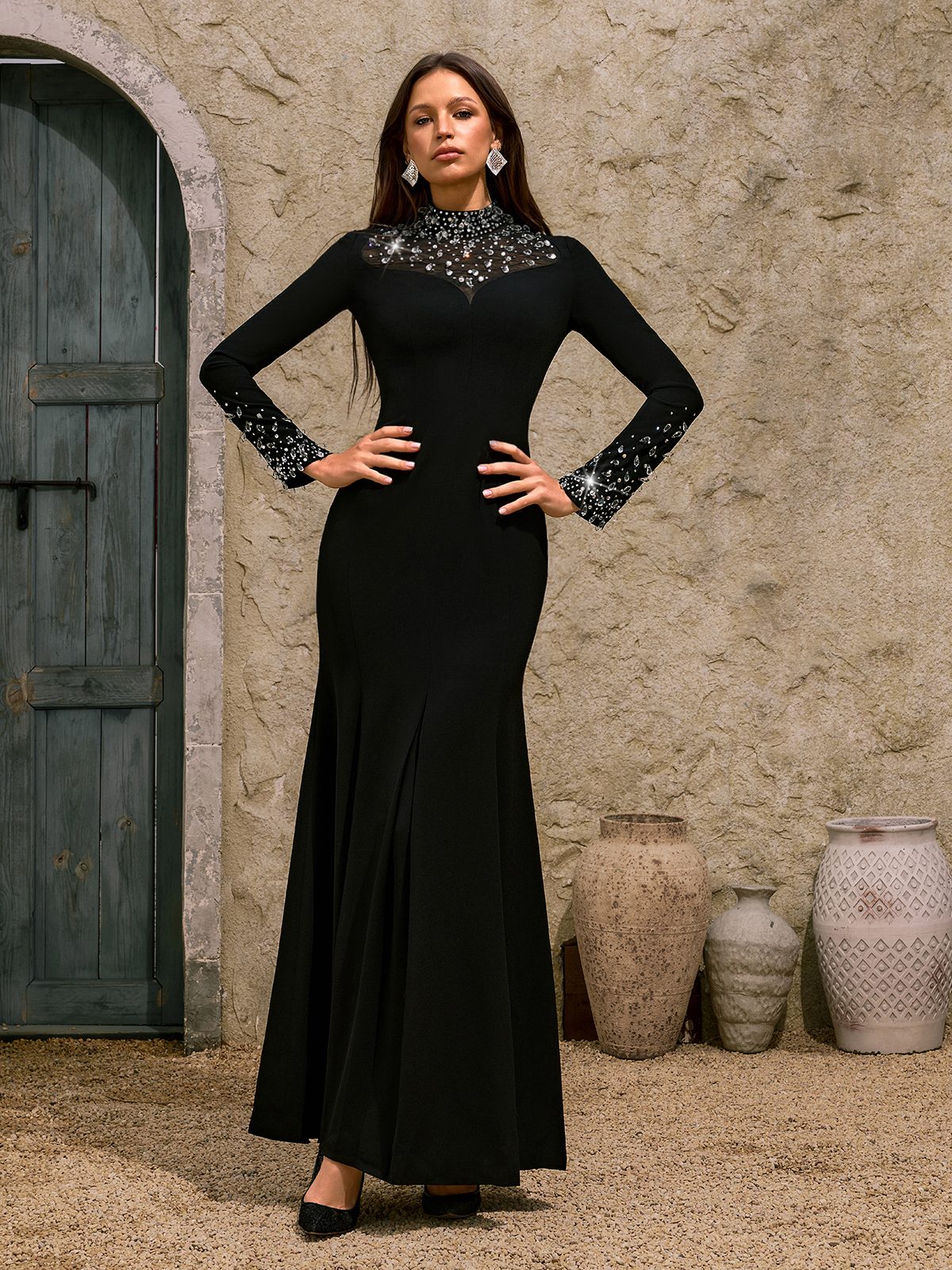 Dhyana Long Sleeve Diamond Maxi Dress