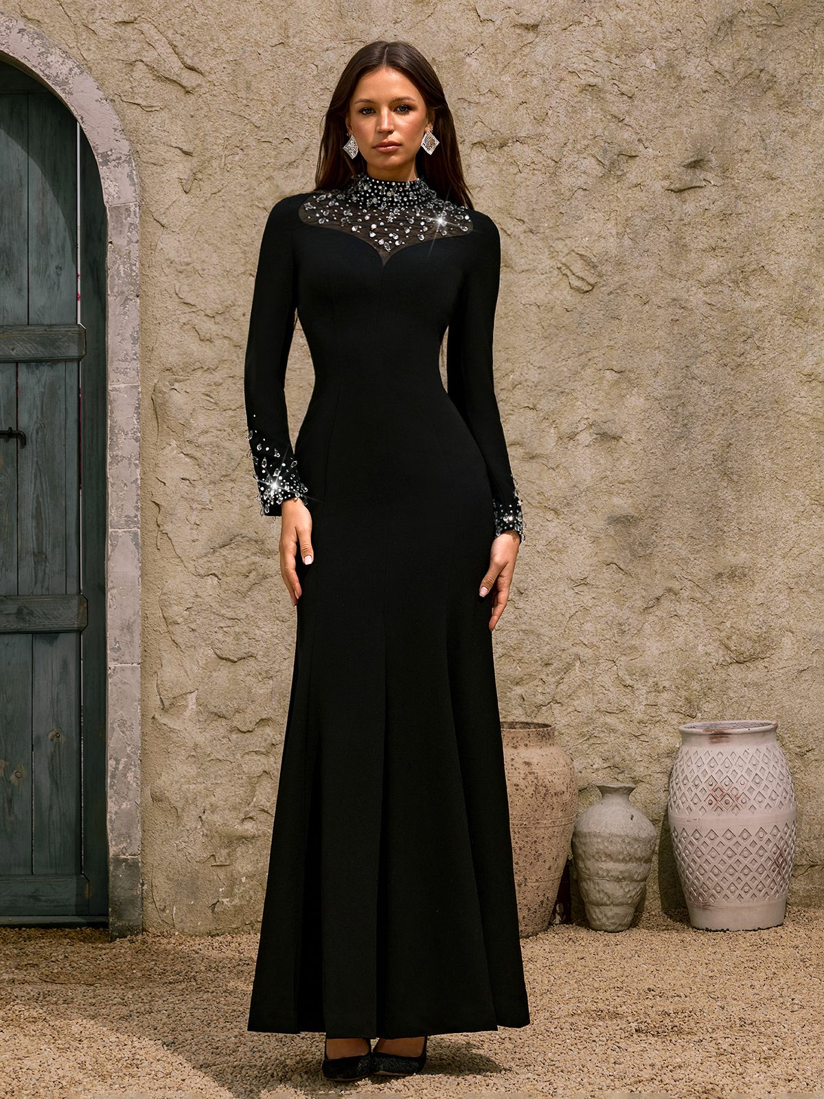 Dhyana Long Sleeve Diamond Maxi Dress - Image 3