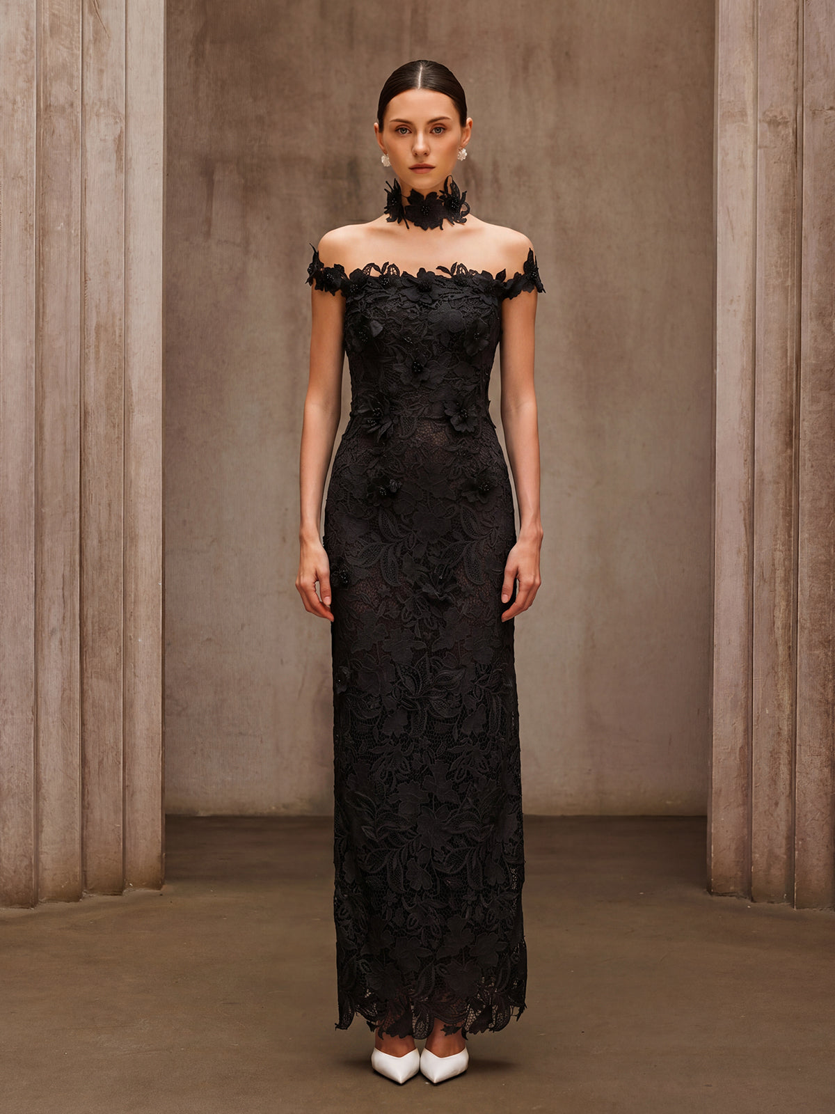 Dorona Flower Embroidered Maxi Dress In Black - Image 2