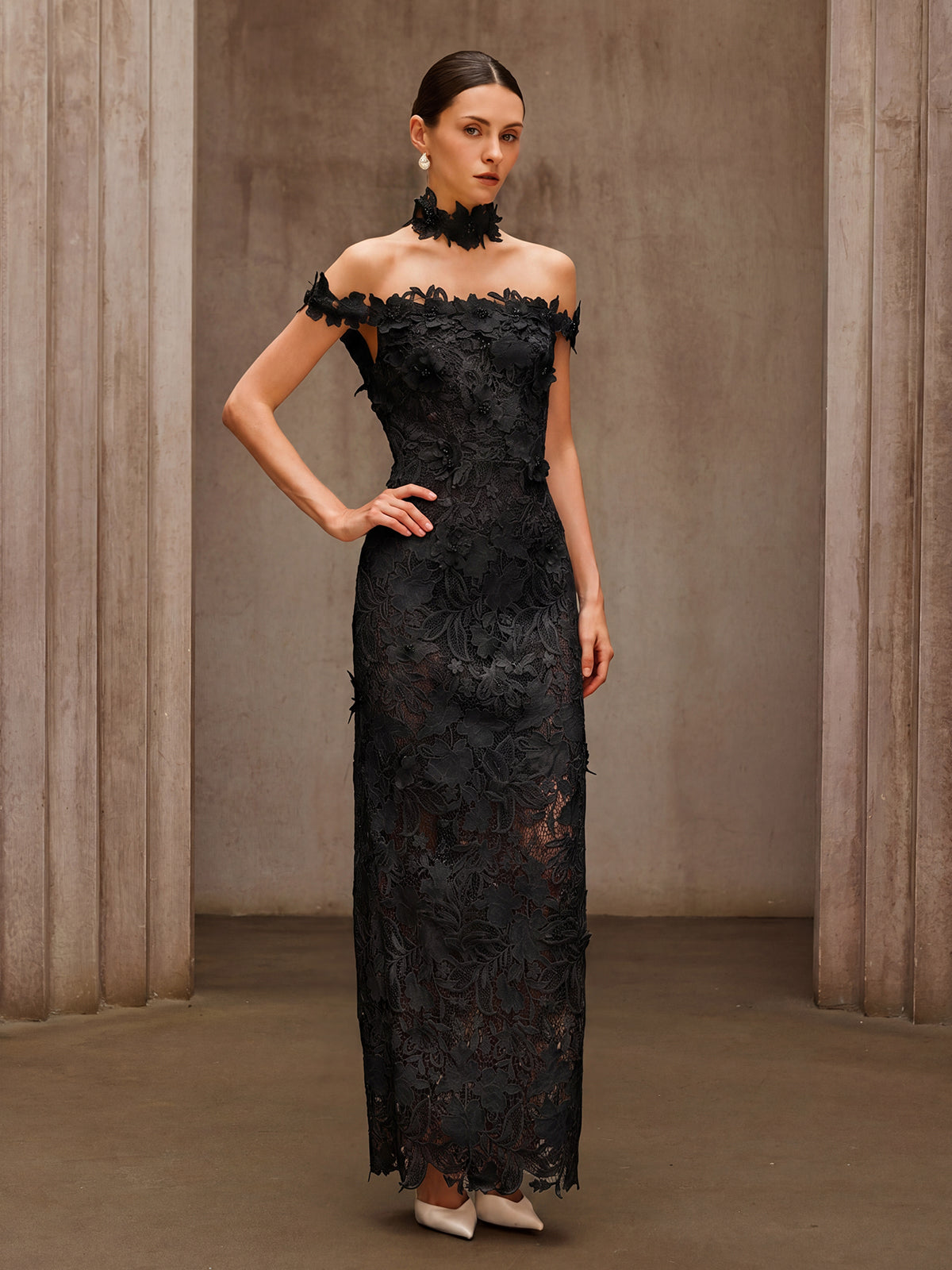 Dorona Flower Embroidered Maxi Dress In Black - Image 4