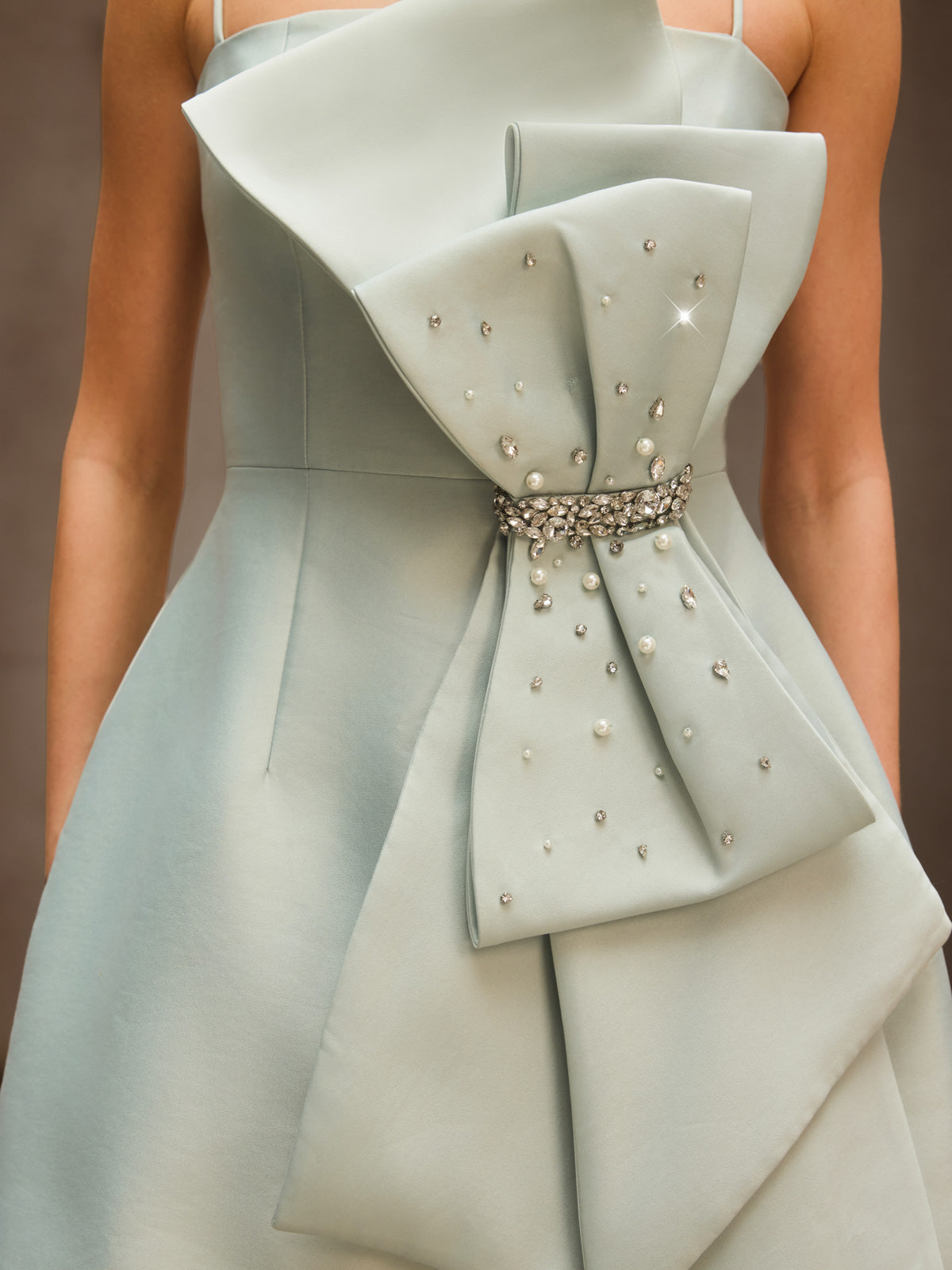 Dracen Spaghetti Bow Rhinestone Mini Dress In Green - Image 6
