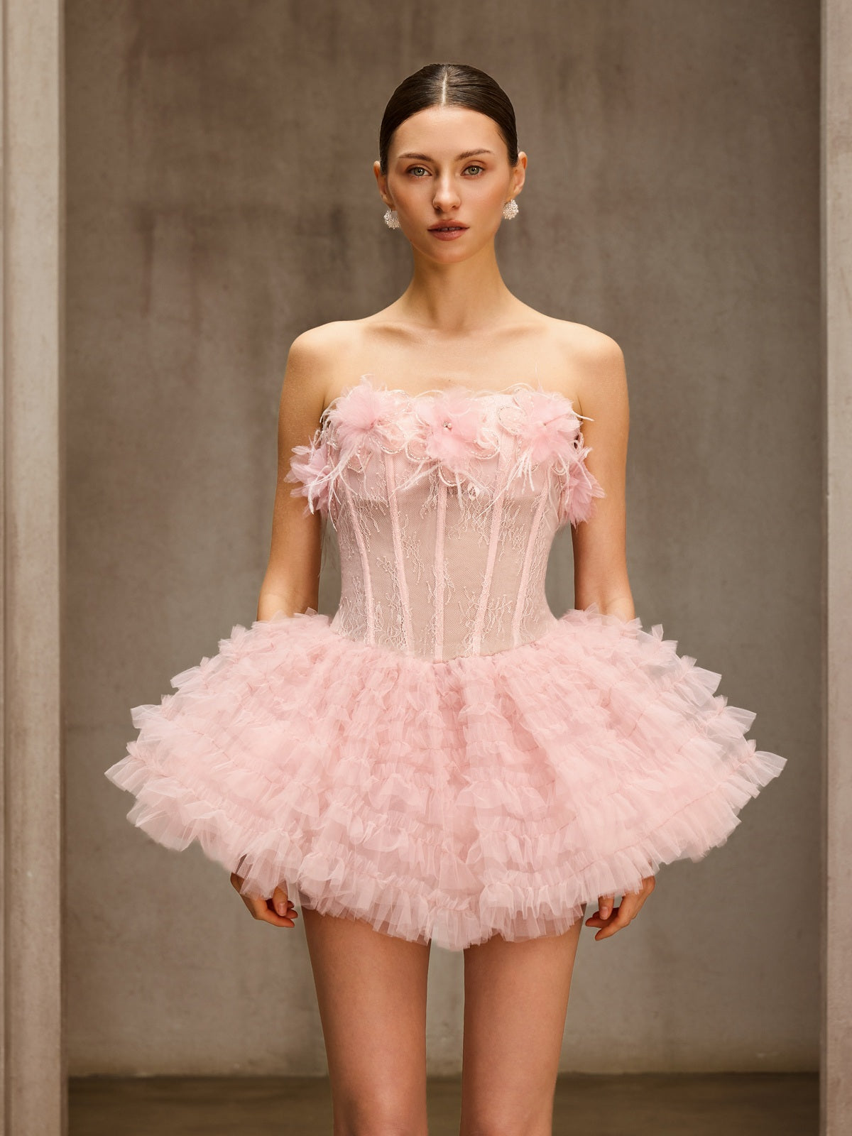 Dracon Strapless Lace Tulle Trimmed Mini Dress - Image 3