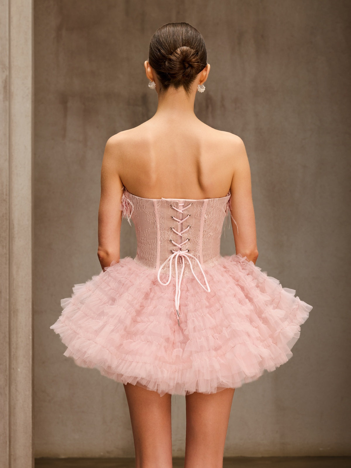 Dracon Strapless Lace Tulle Trimmed Mini Dress - Image 7