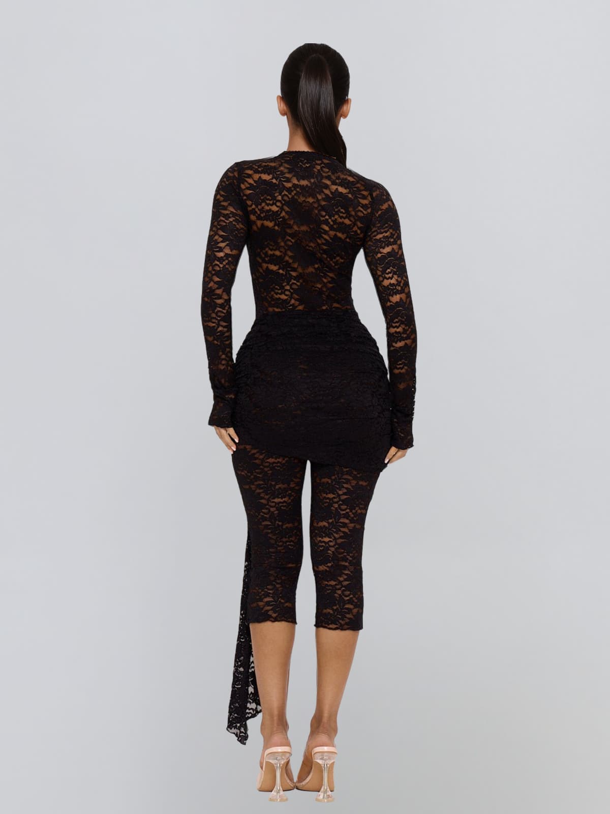 Draelyric Plunge Neck Lace Capri Jumpsuit In Black - Image 4