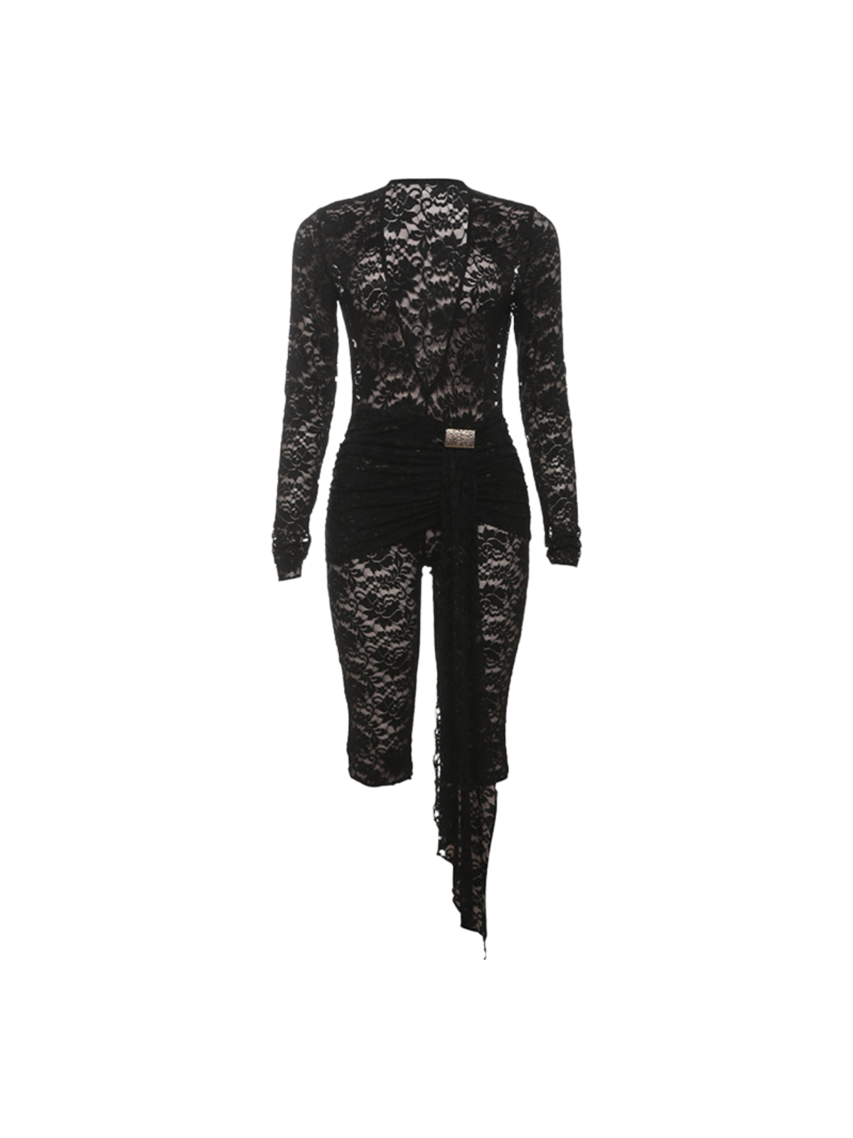 Draelyric Plunge Neck Lace Capri Jumpsuit In Black - Image 5