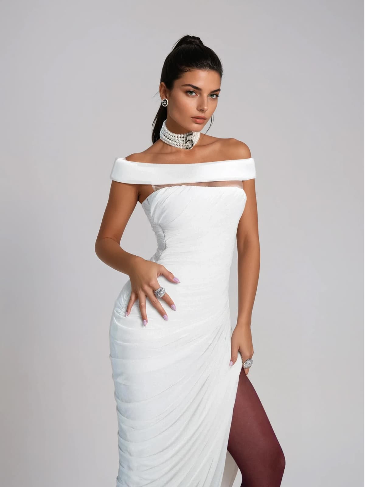 Draxenor Off Shoulder Ruched Split Maxi Dress - Image 2