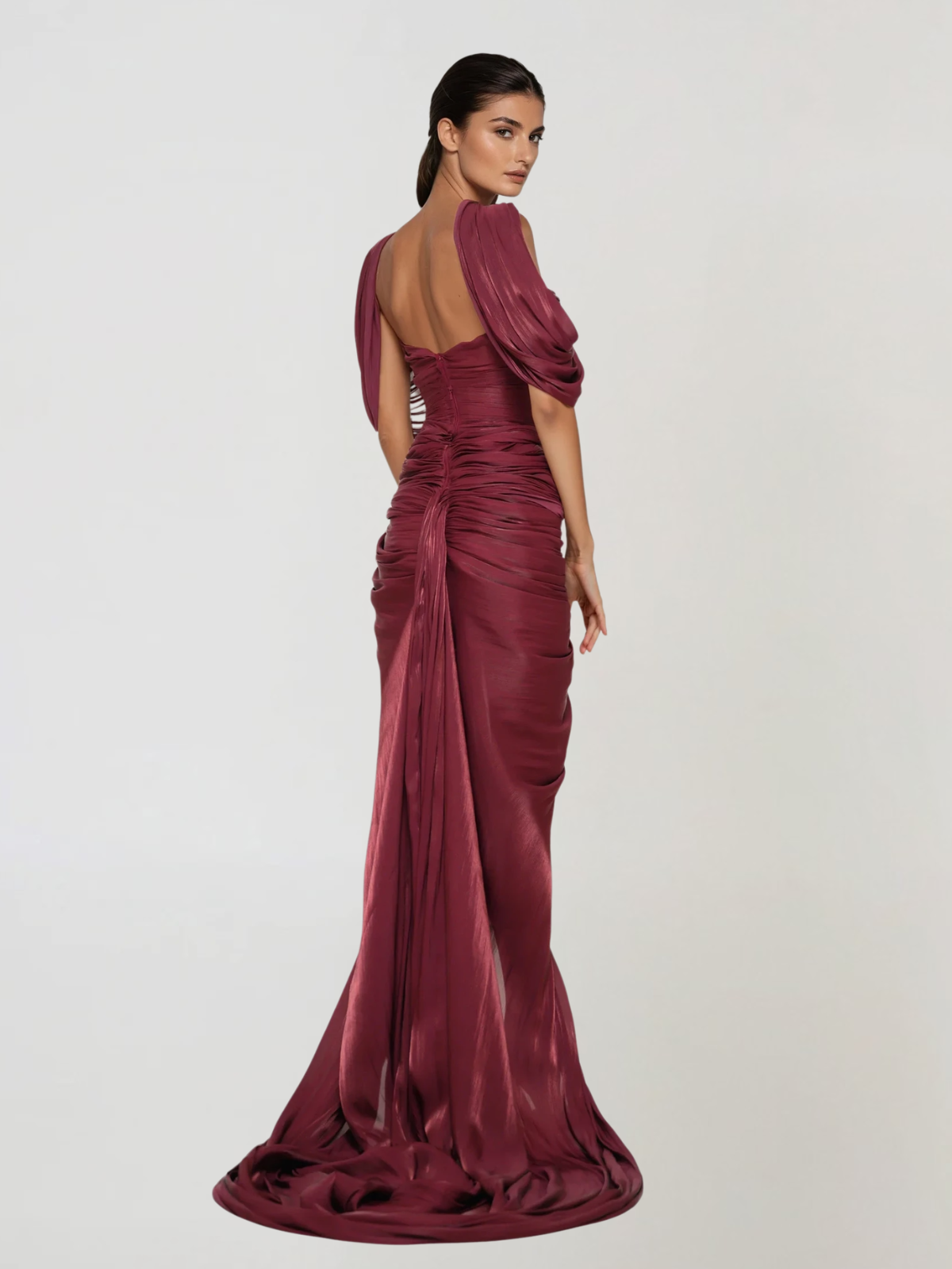 Drexen Off Shoulder Draped Maxi Dress In Wine - Image 5