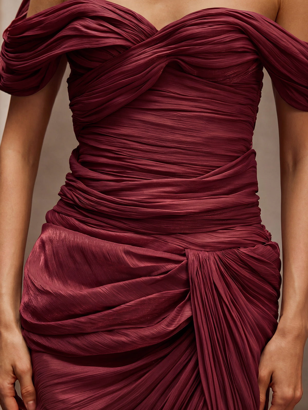 Drexen Off Shoulder Draped Maxi Dress In Wine - Image 6