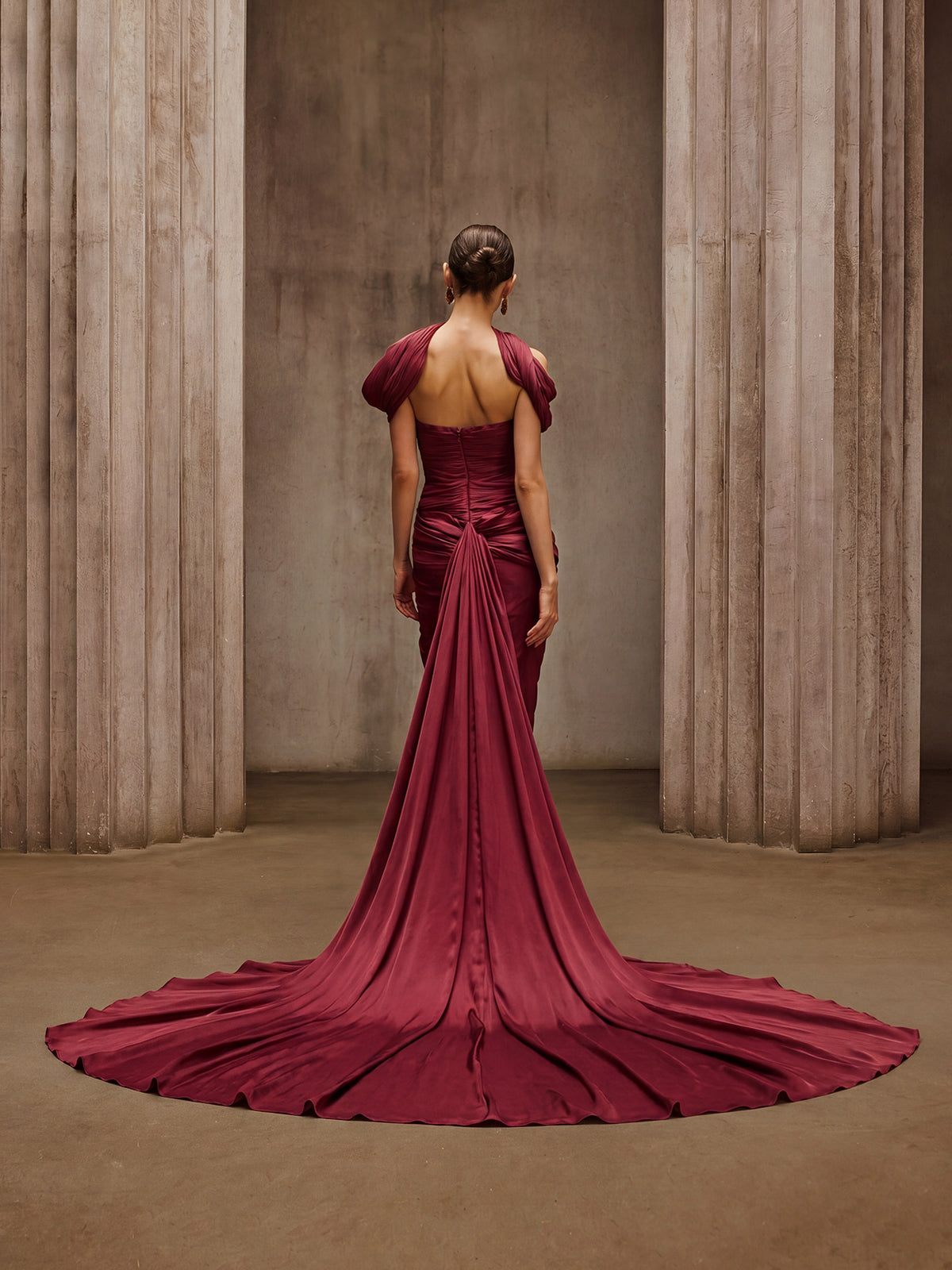 Drexen Off Shoulder Draped Maxi Dress In Wine - Image 7