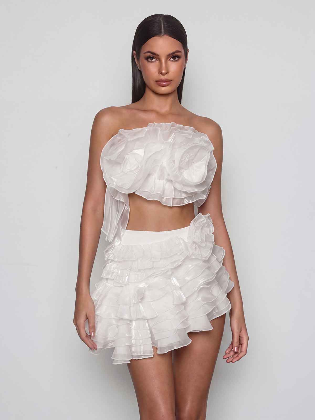 Drexilon Strapless Flower Ruffle Skirt Set