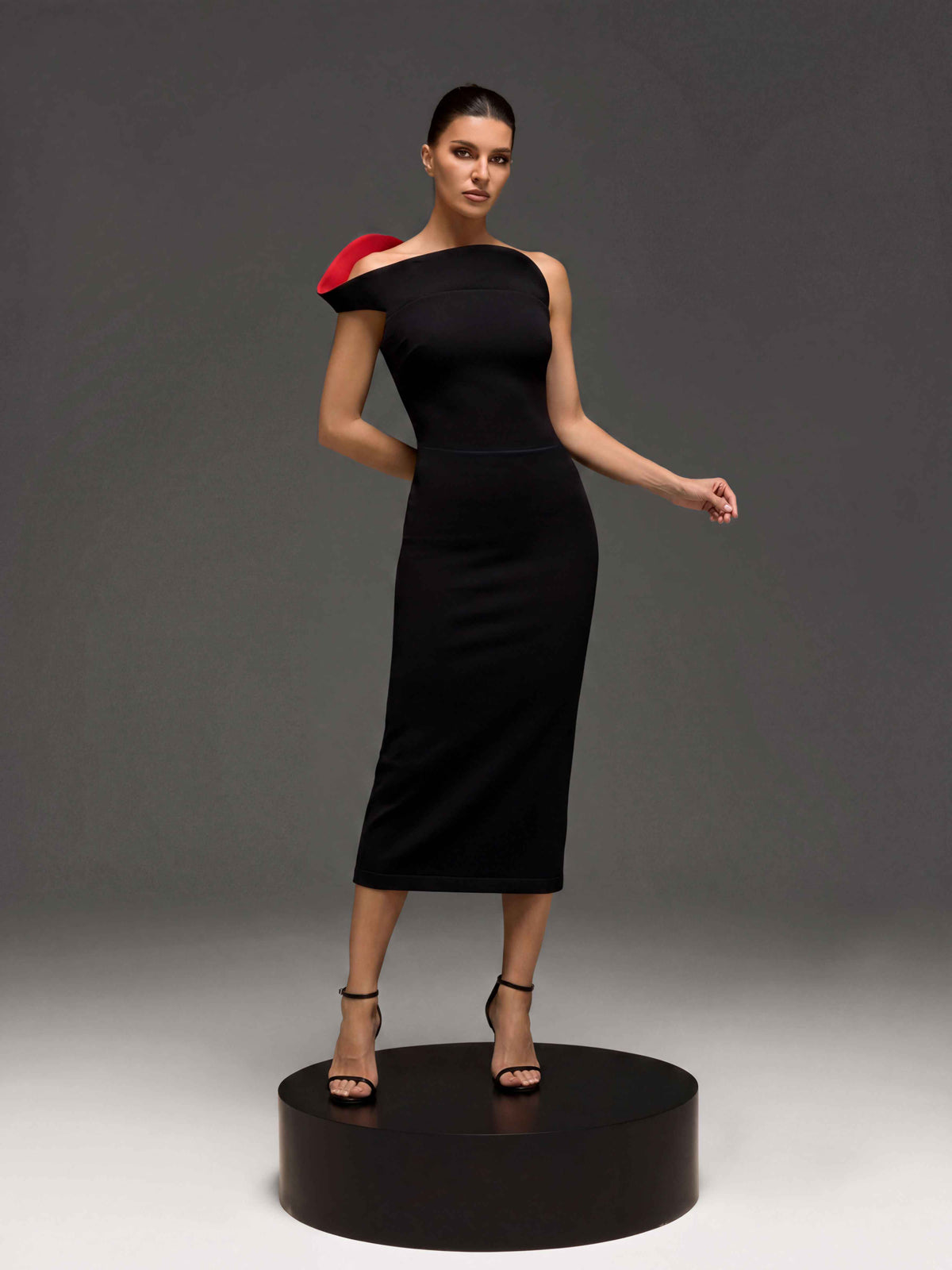 Drynex One Shoulder Red Sole Midi Dress In Black