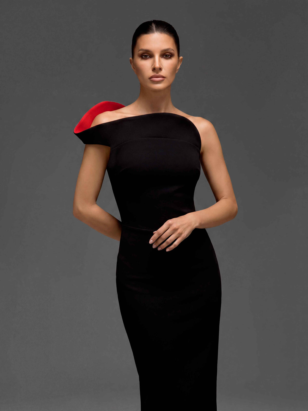 Drynex One Shoulder Red Sole Midi Dress In Black - Image 2