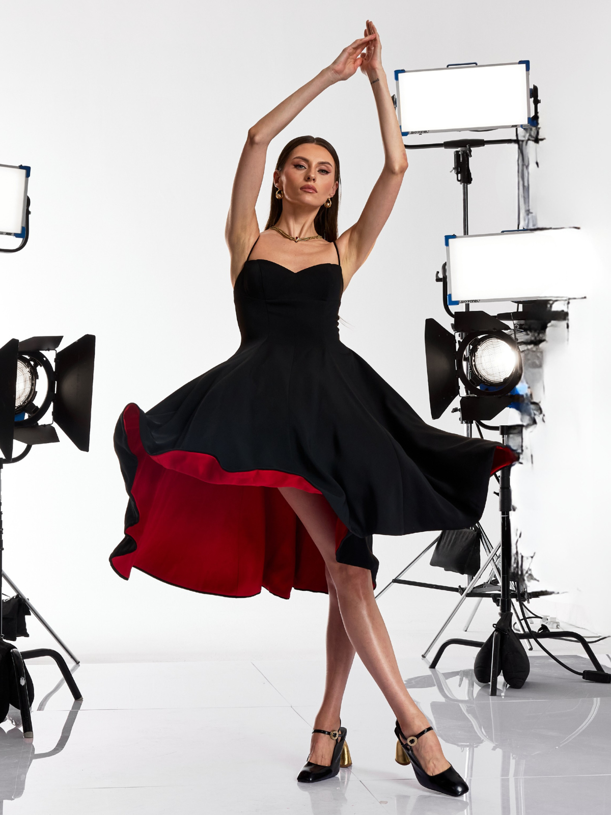 Drynex Spaghetti Red Sole Flared Midi Dress - Image 2