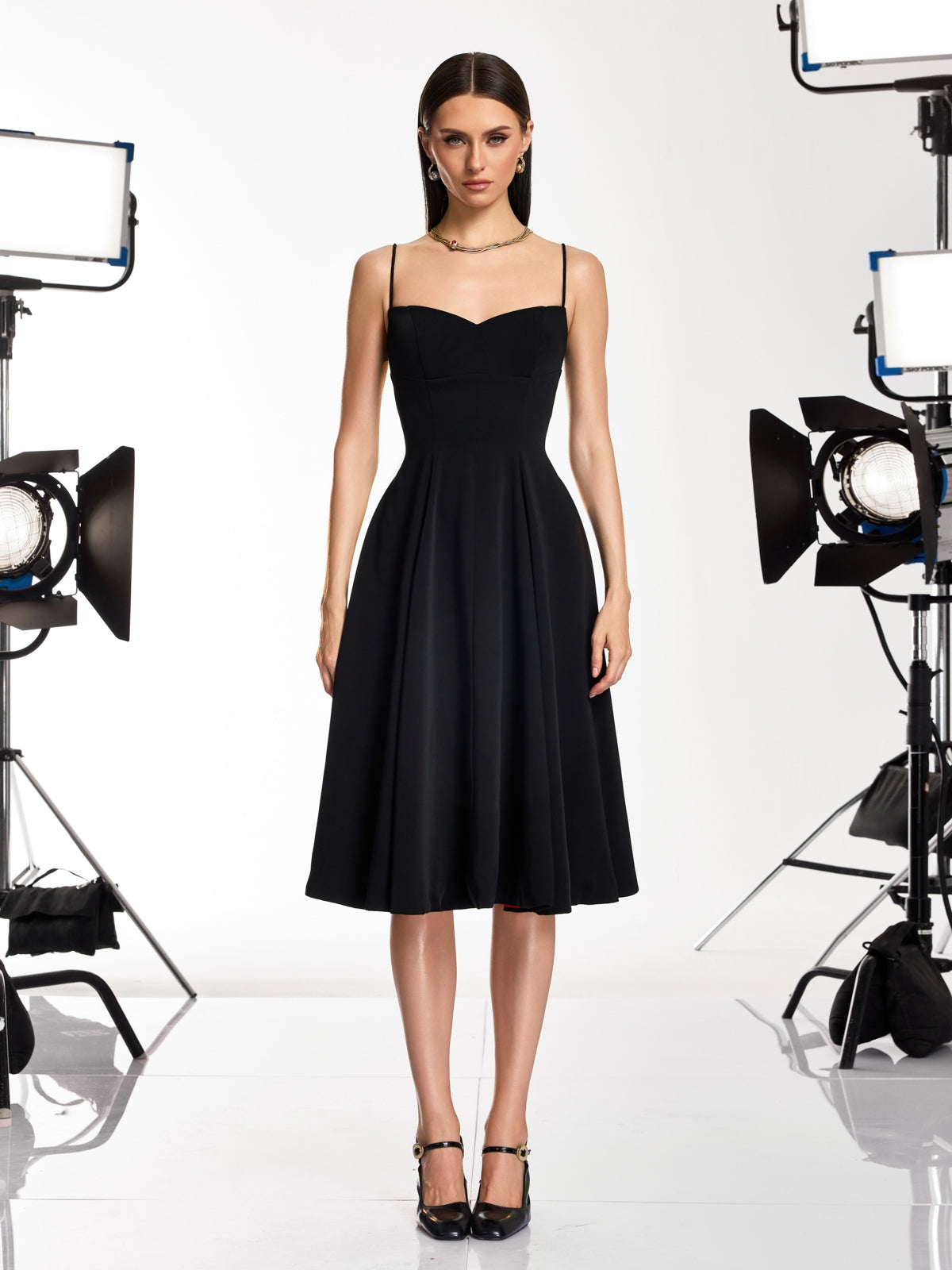 Drynex Spaghetti Red Sole Flared Midi Dress - Image 3