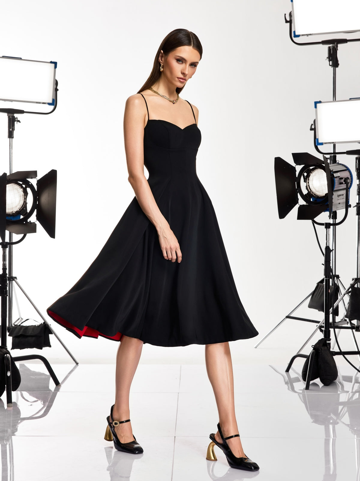 Drynex Spaghetti Red Sole Flared Midi Dress - Image 4