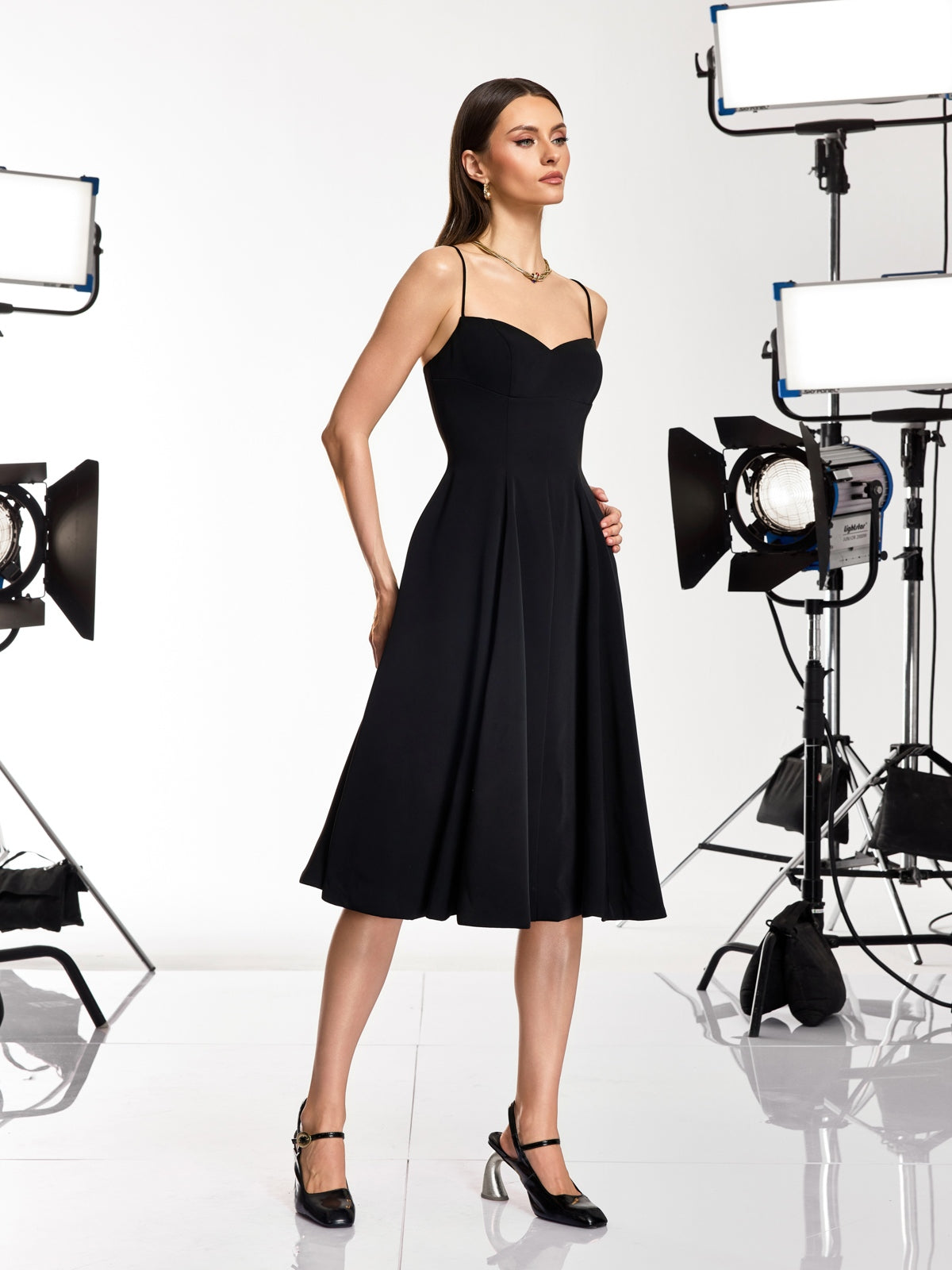 Drynex Spaghetti Red Sole Flared Midi Dress - Image 6