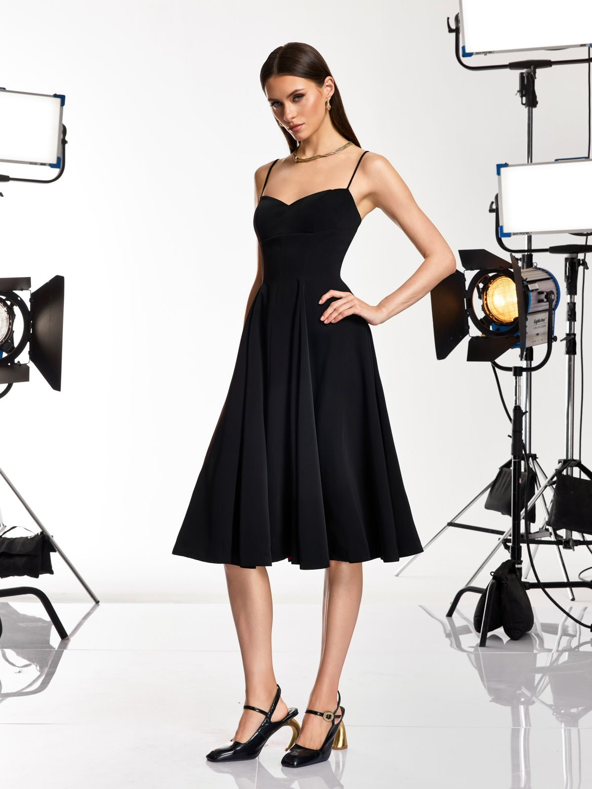 Drynex Spaghetti Red Sole Flared Midi Dress - Image 7