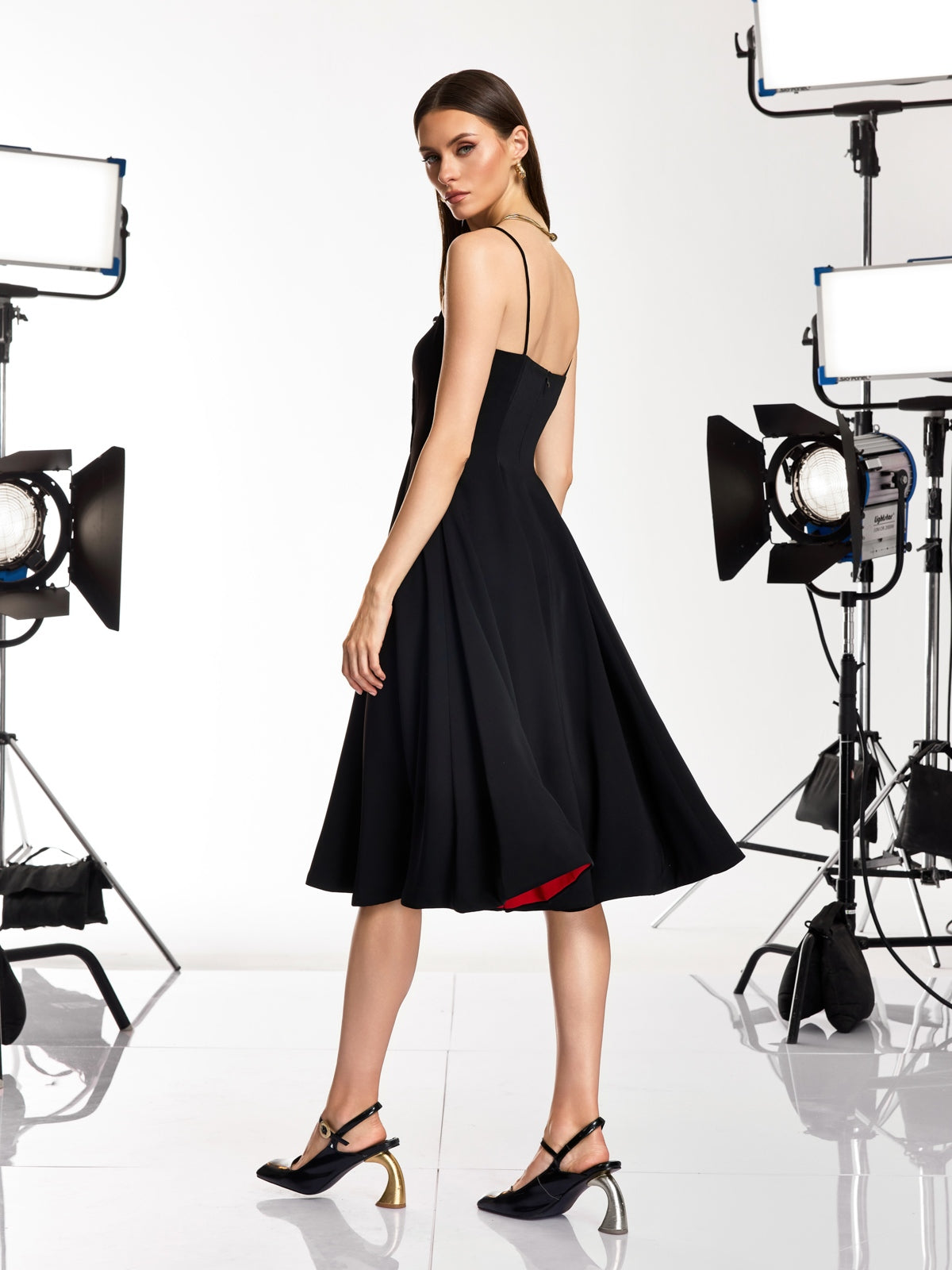 Drynex Spaghetti Red Sole Flared Midi Dress - Image 8