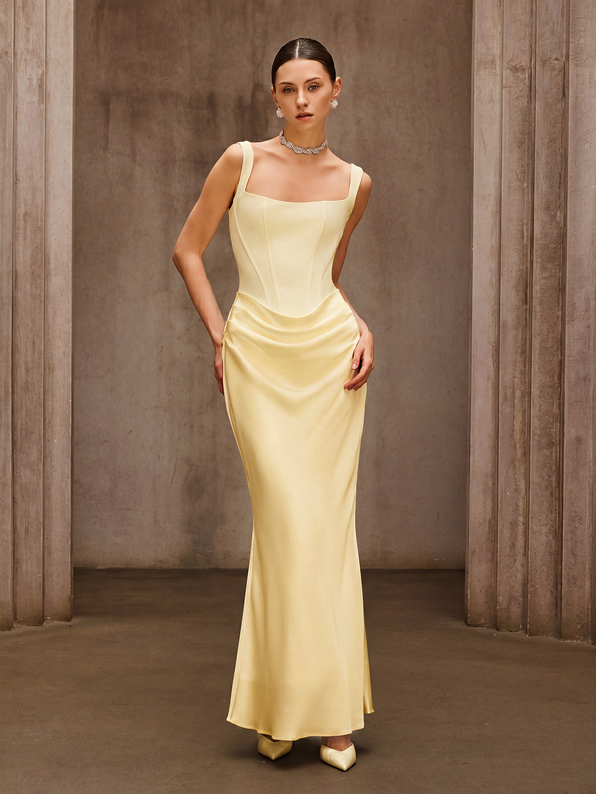 Duyen Sleeveless Corset Maxi Dress In Beige - Image 2