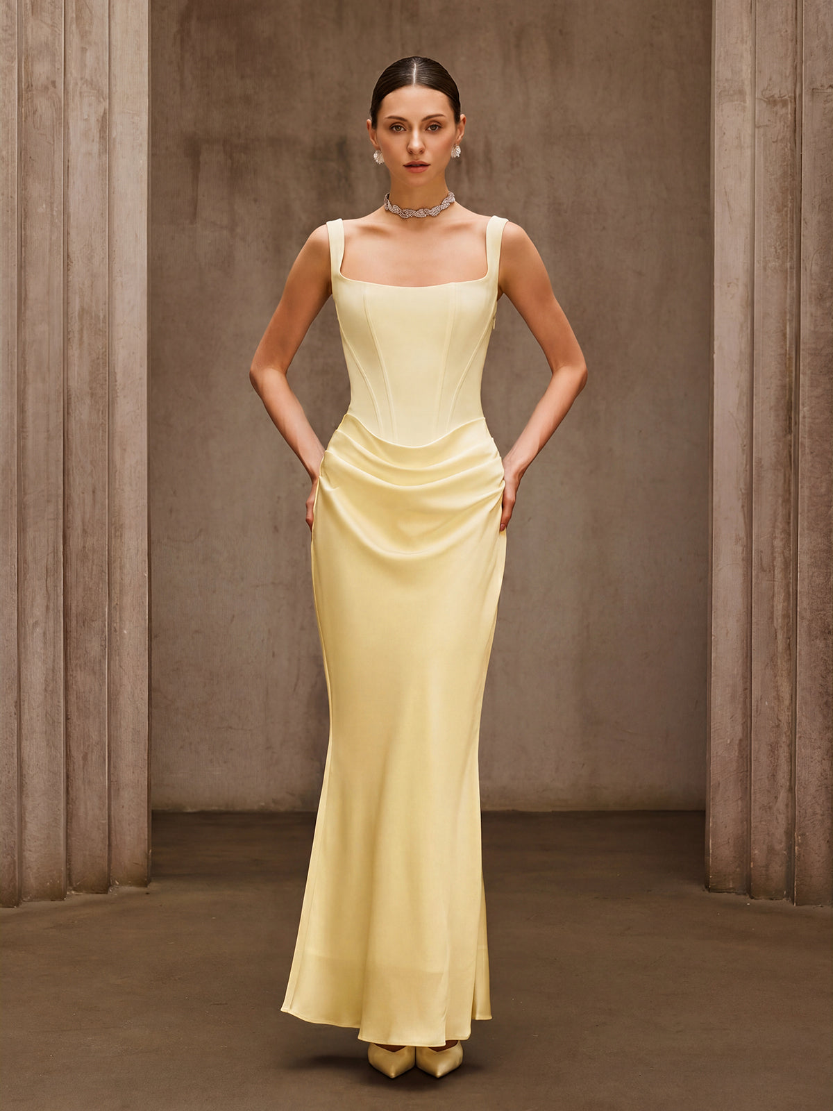 Duyen Sleeveless Corset Maxi Dress In Beige - Image 4
