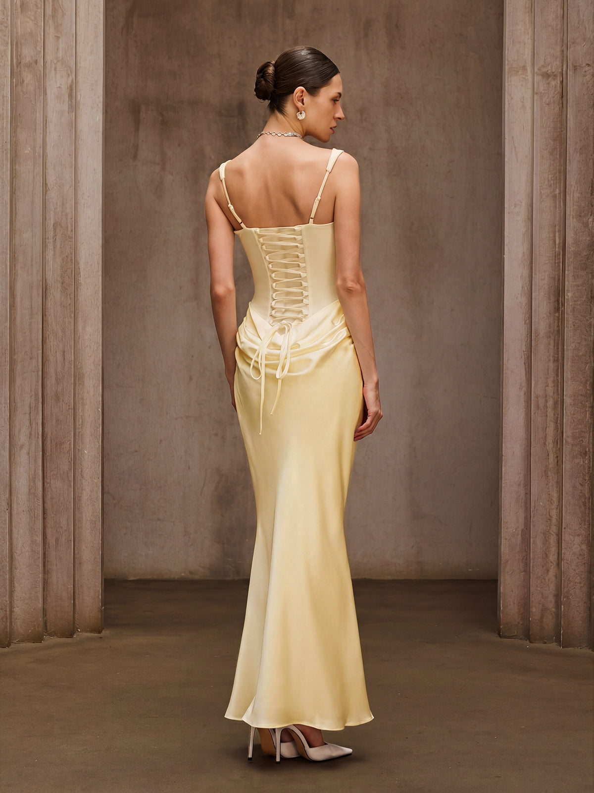 Duyen Sleeveless Corset Maxi Dress In Beige - Image 6