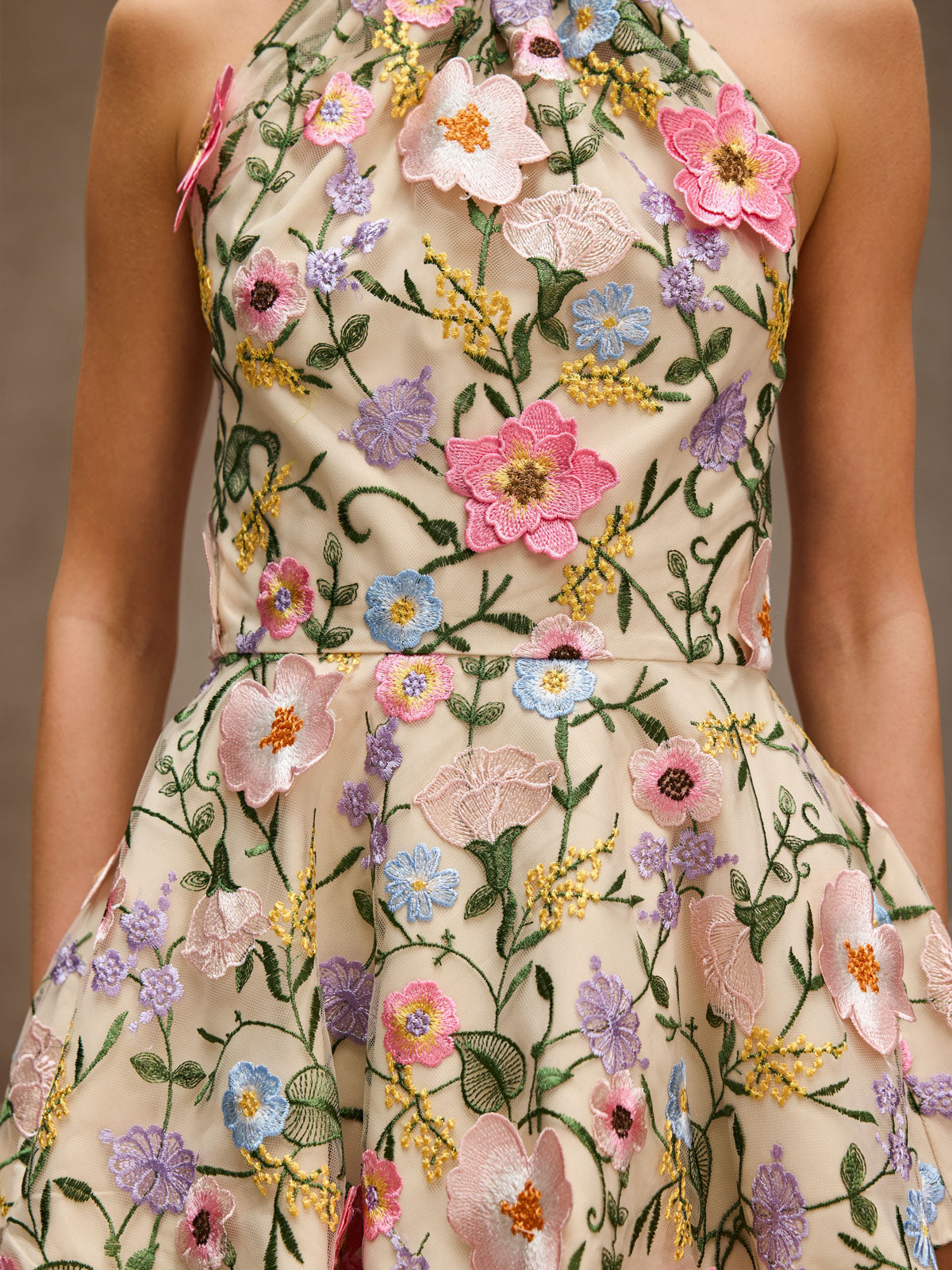Dyllis Halterneck Flower Embroidered Mini Dress - Image 5