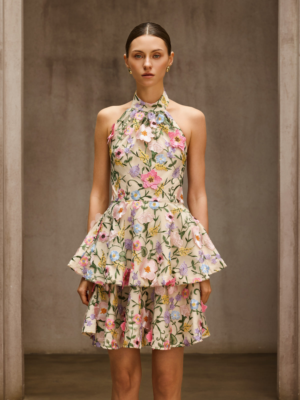 Dyllis Halterneck Flower Embroidered Mini Dress - Image 6
