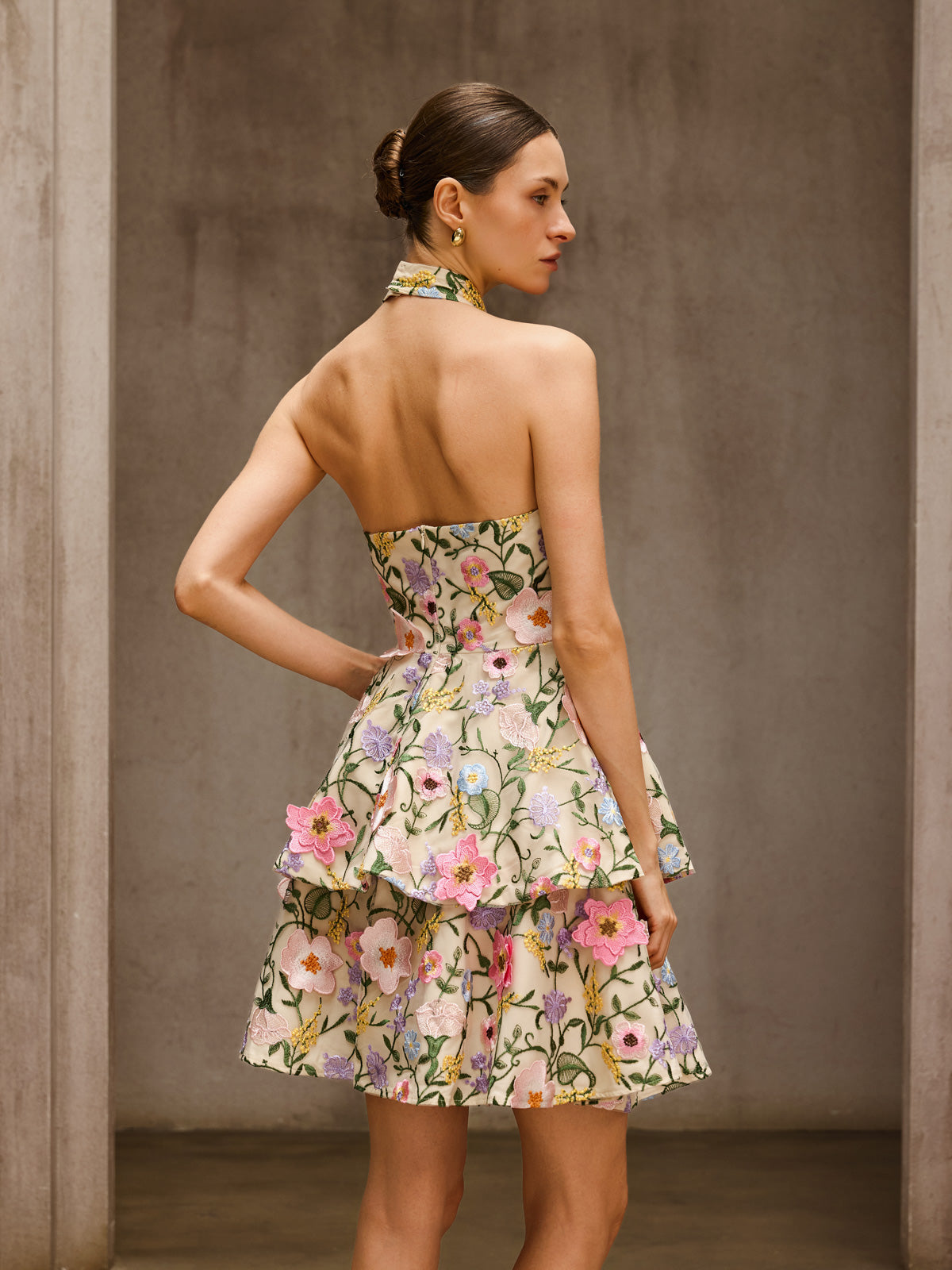 Dyllis Halterneck Flower Embroidered Mini Dress - Image 7