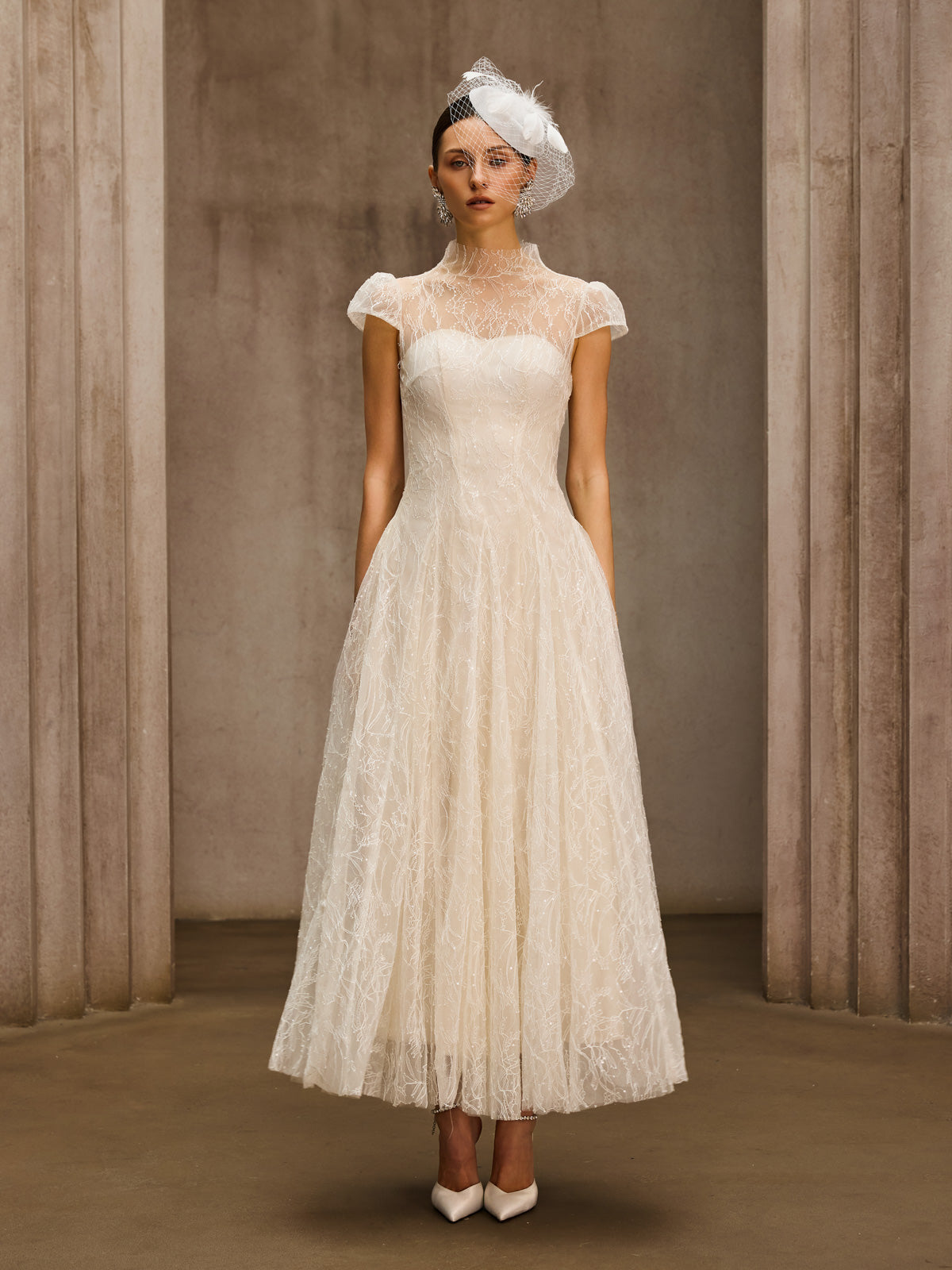 Dyzma Sequin Lace Midi Dress In White - Image 3