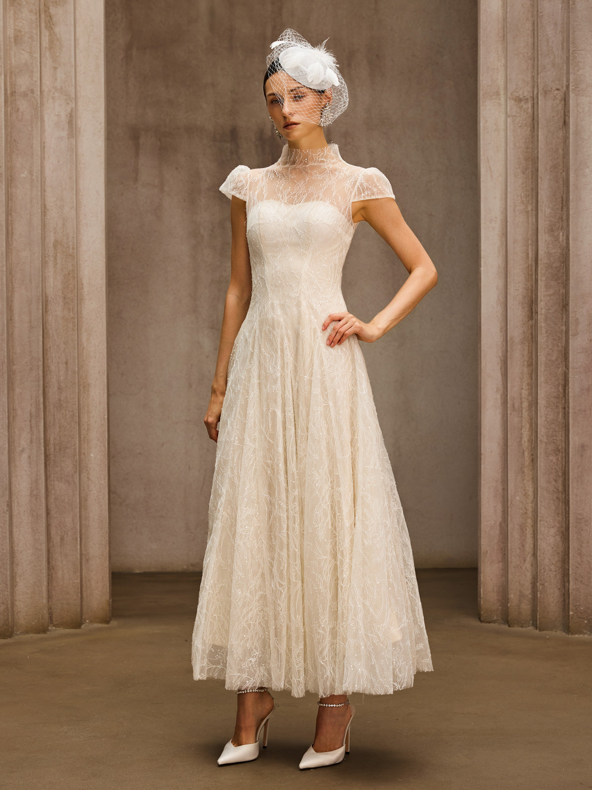 Dyzma Sequin Lace Midi Dress In White - Image 4