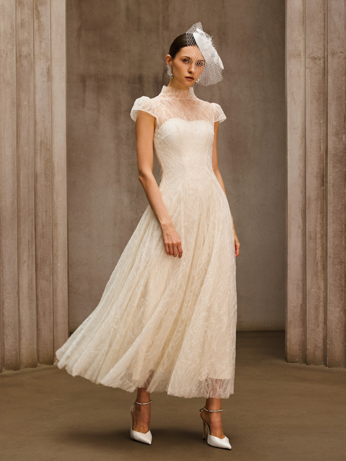 Dyzma Sequin Lace Midi Dress In White - Image 5