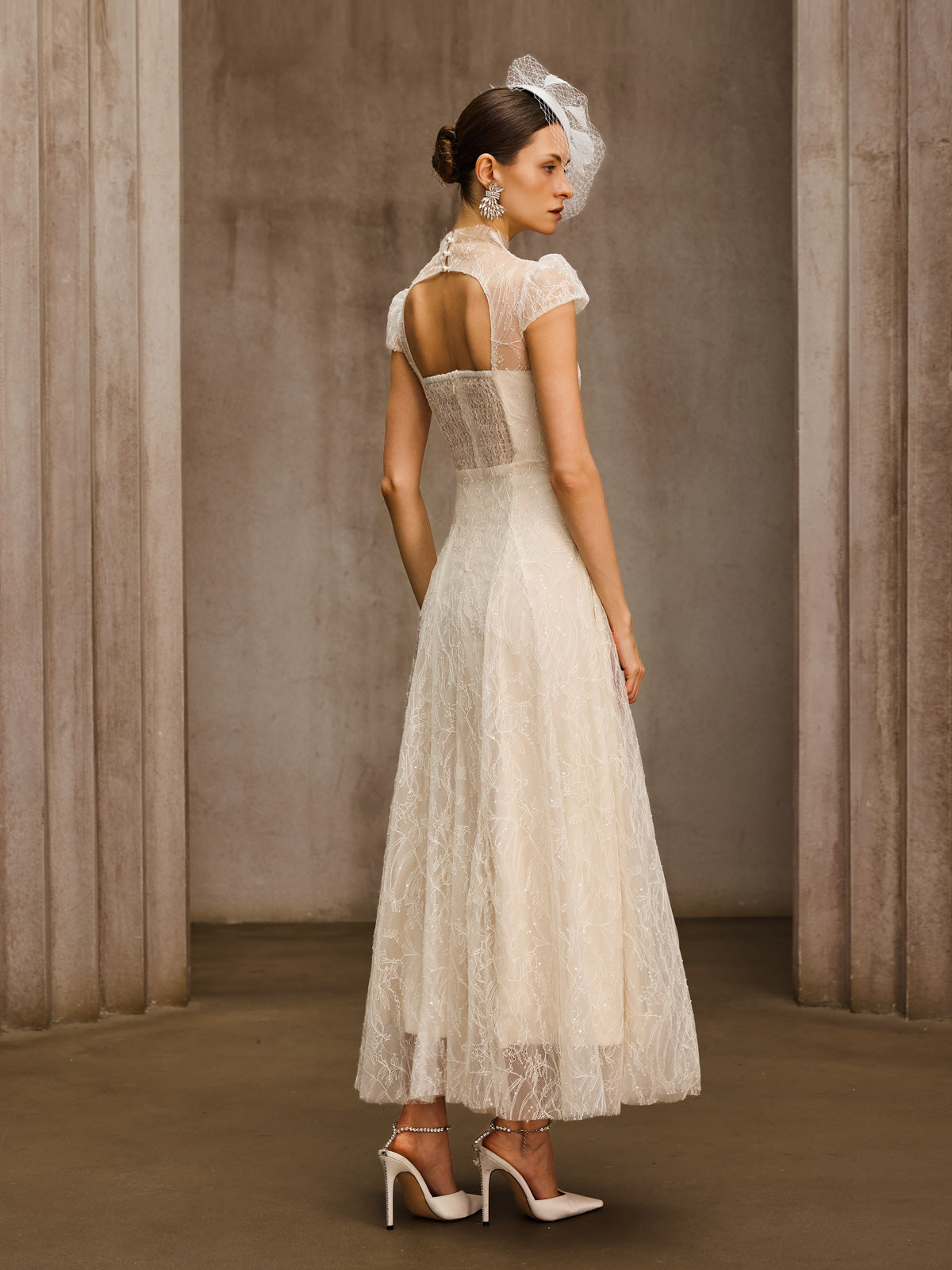 Dyzma Sequin Lace Midi Dress In White - Image 7